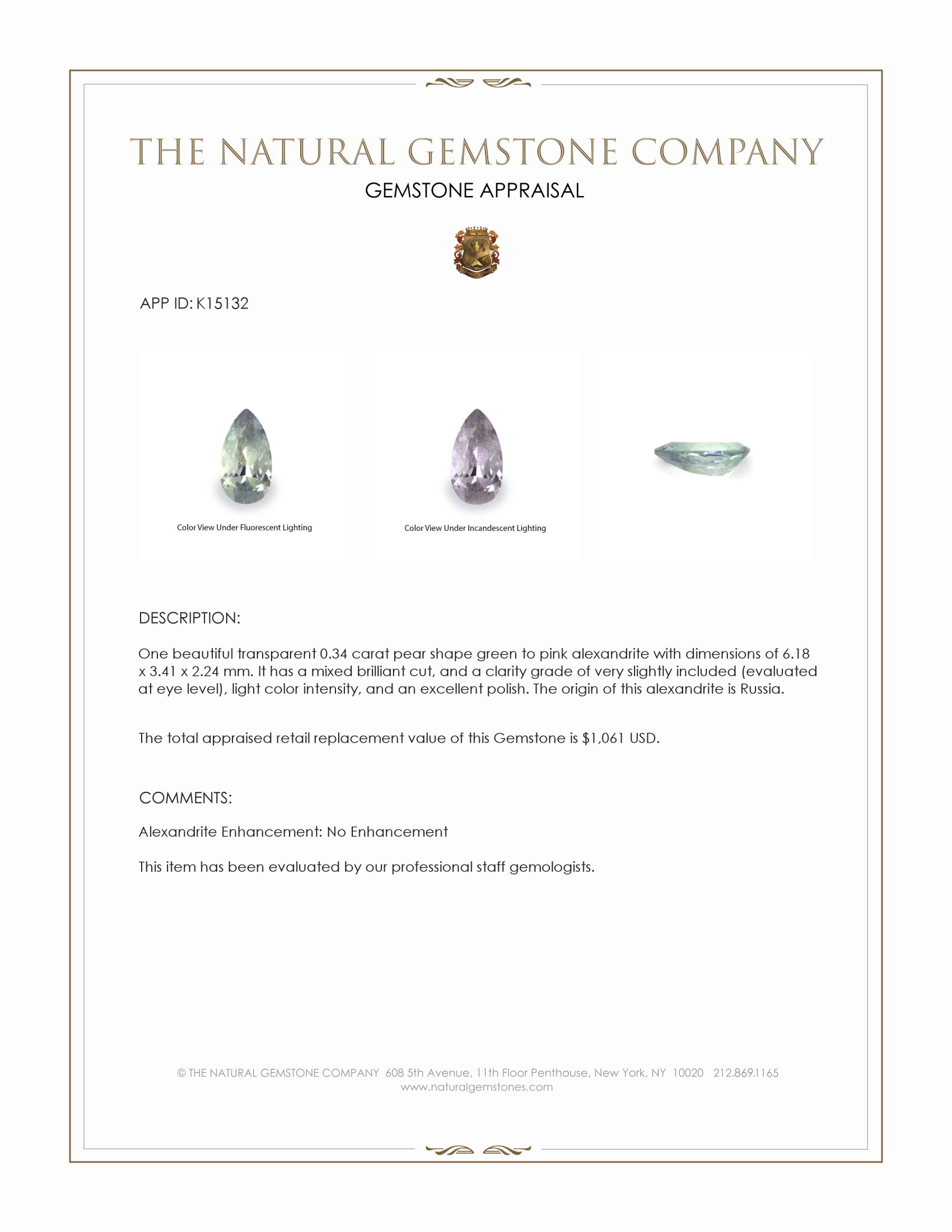 0.34 Ct. Alexandrite from Russia