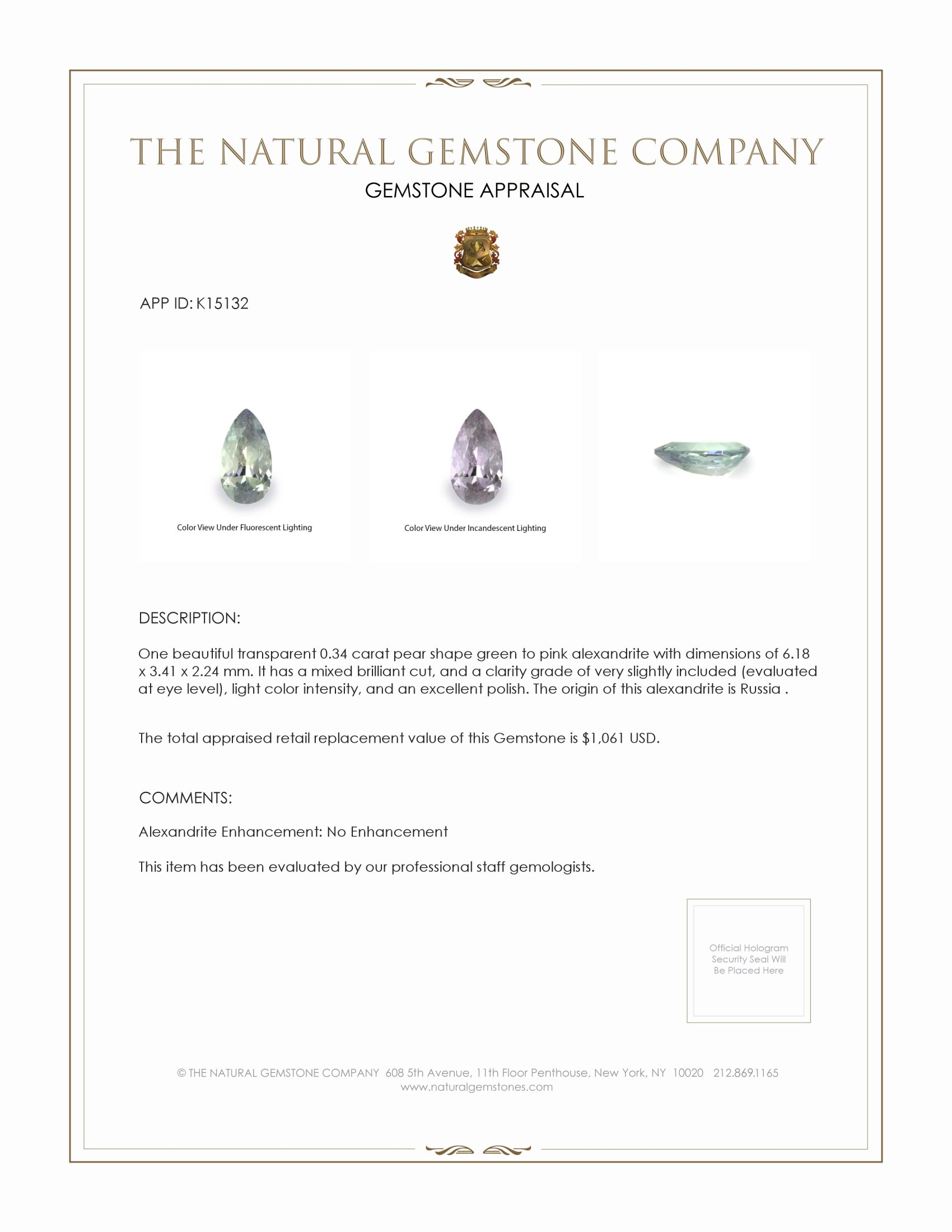 0.34 Ct. Alexandrite from Russia