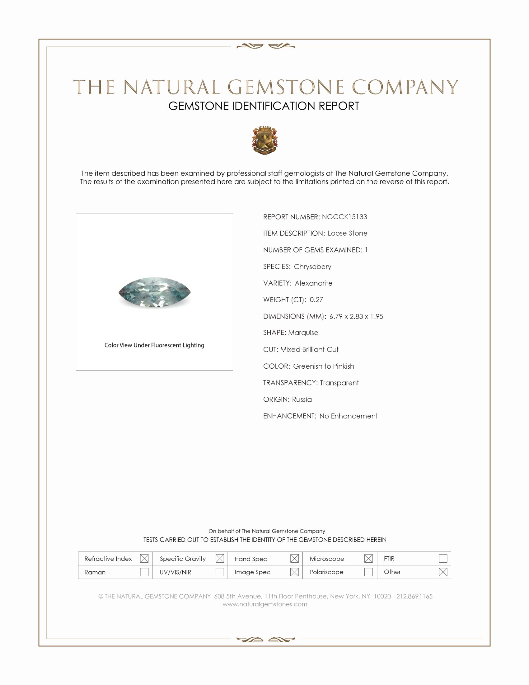 0.27 Ct. Alexandrite from Russia