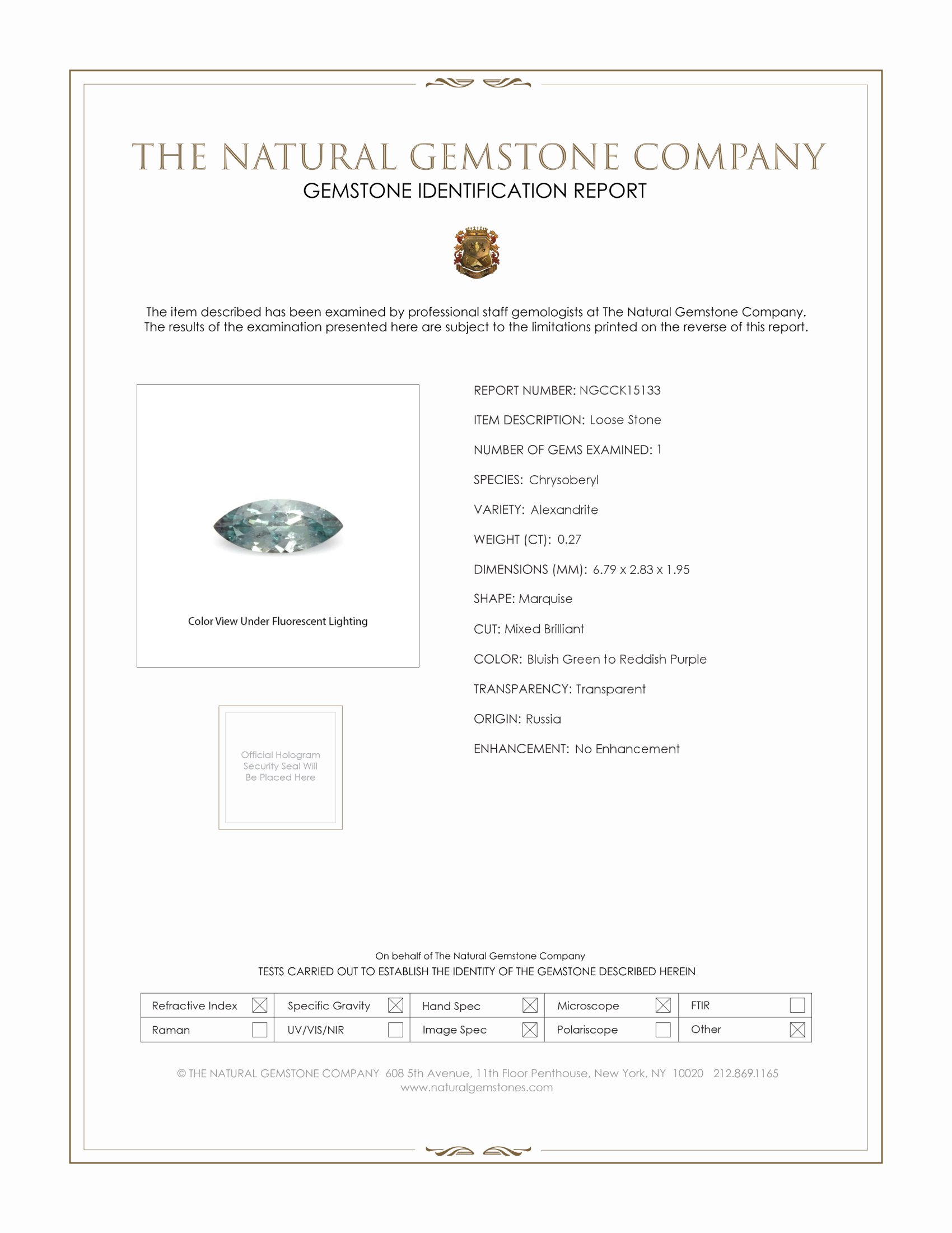 0.27 Ct. Alexandrite from Russia