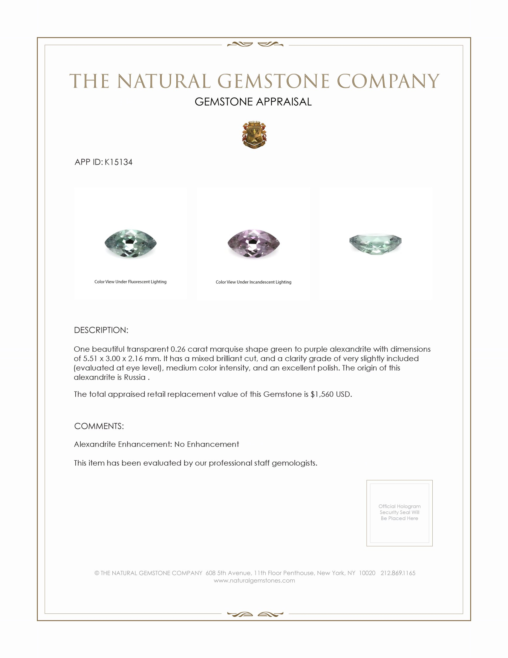 0.26 Ct. Alexandrite from Russia