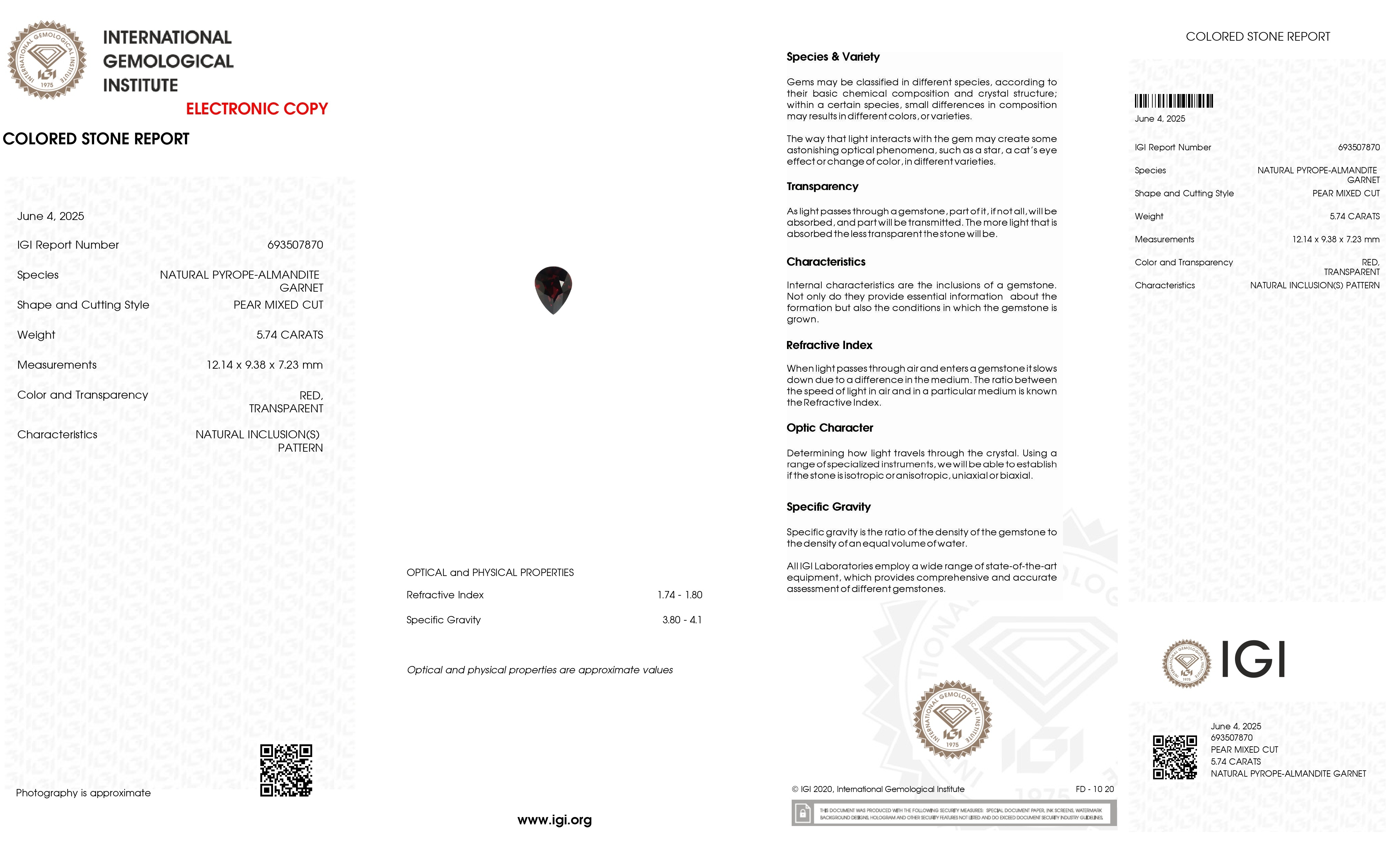 5.74 Ct. Almandine Garnet from Ceylon (Sri Lanka)