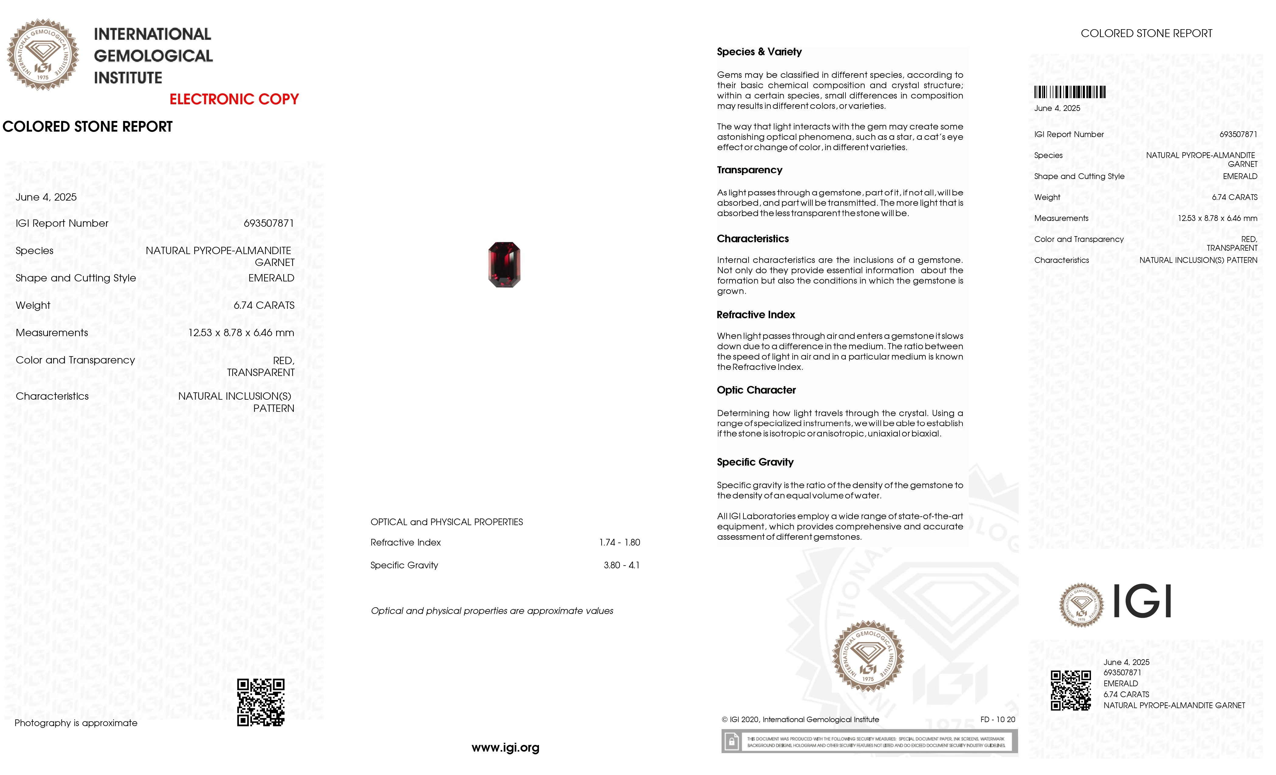 6.74 Ct. Almandine Garnet from Ceylon (Sri Lanka)