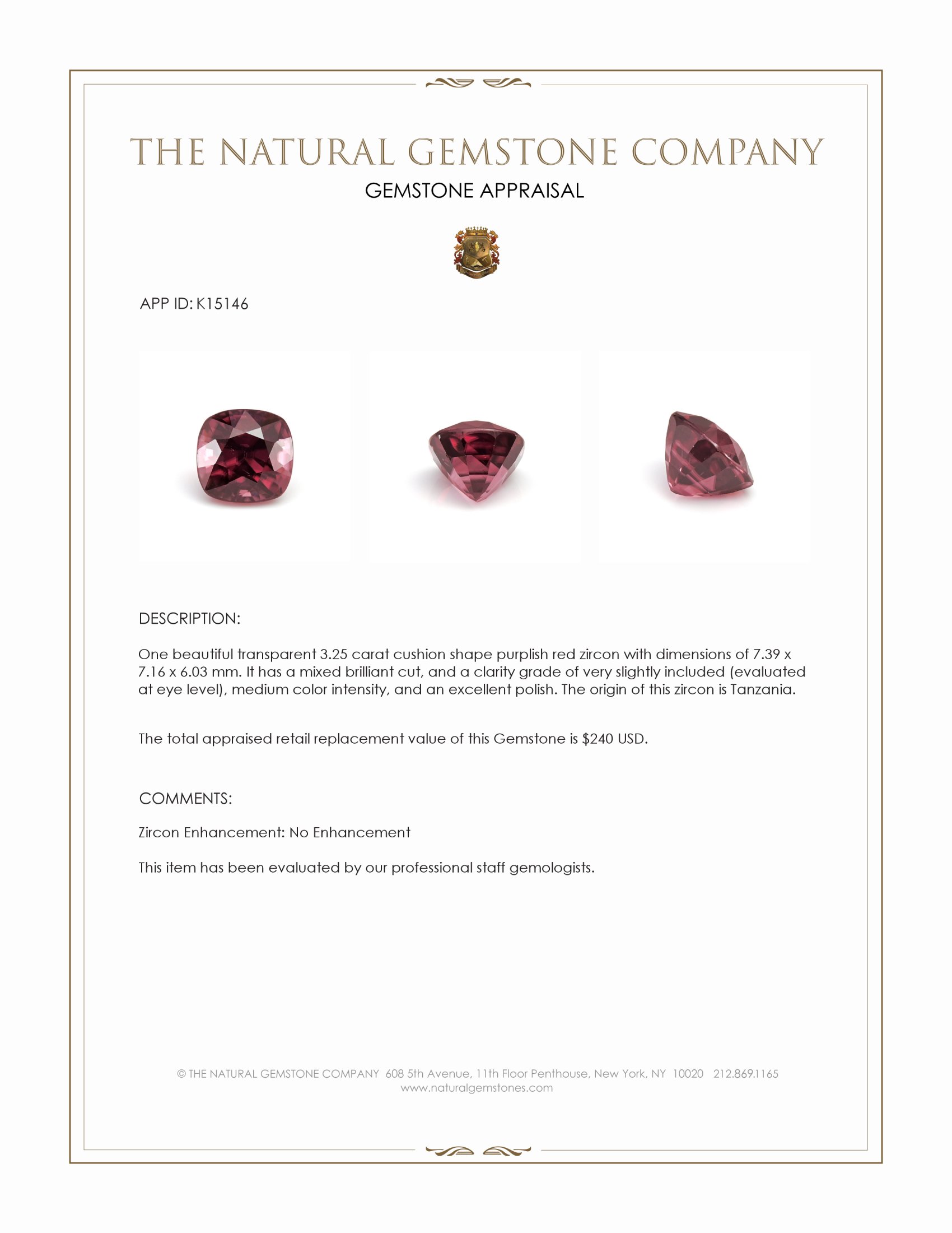 3.25 Ct. Zircon from Tanzania