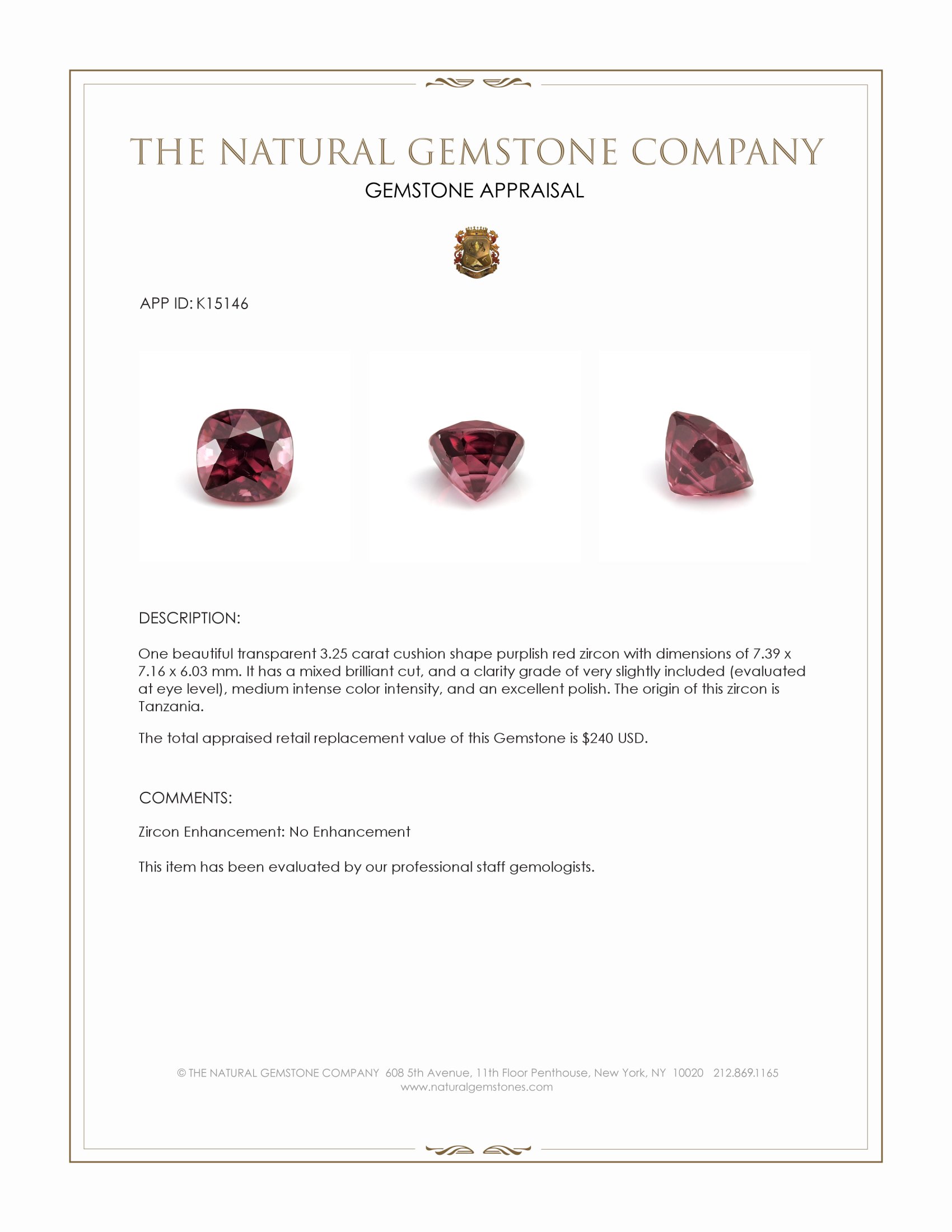 3.25 Ct. Zircon from Tanzania