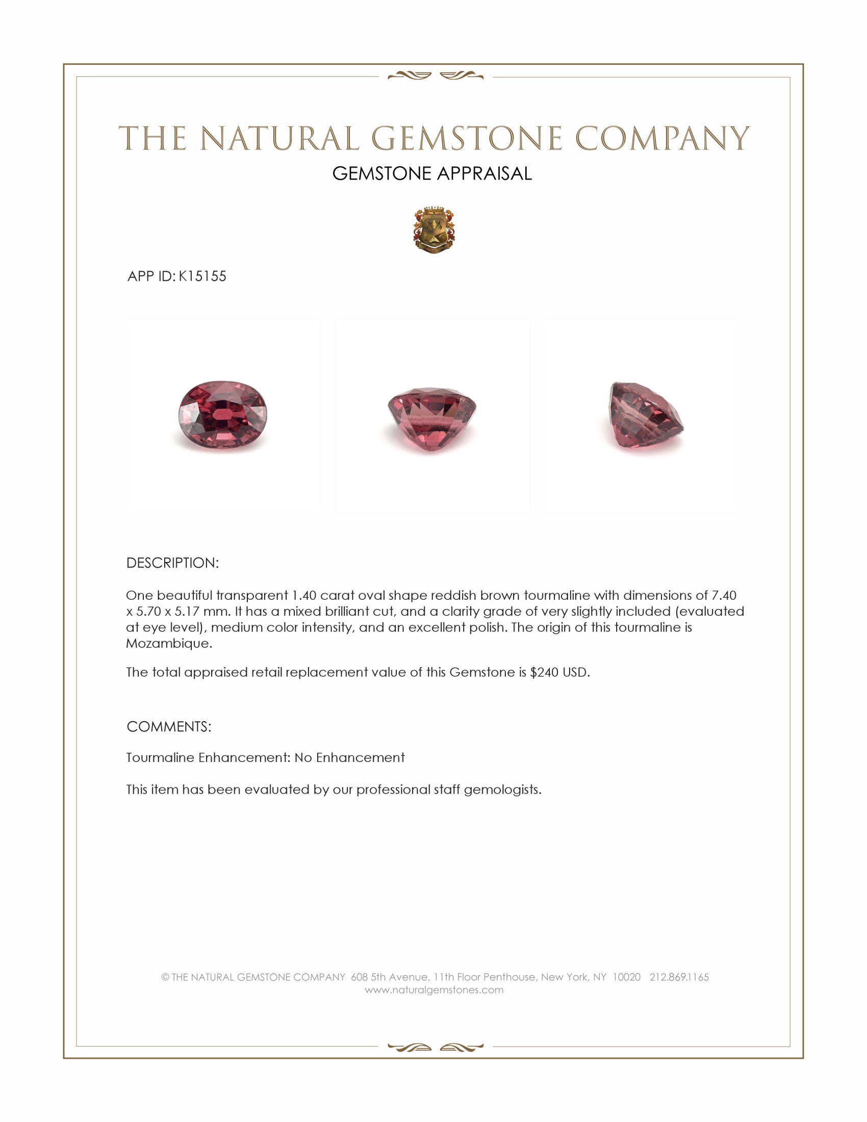 1.40 Ct. Reddish Brown Tourmaline from Mozambique