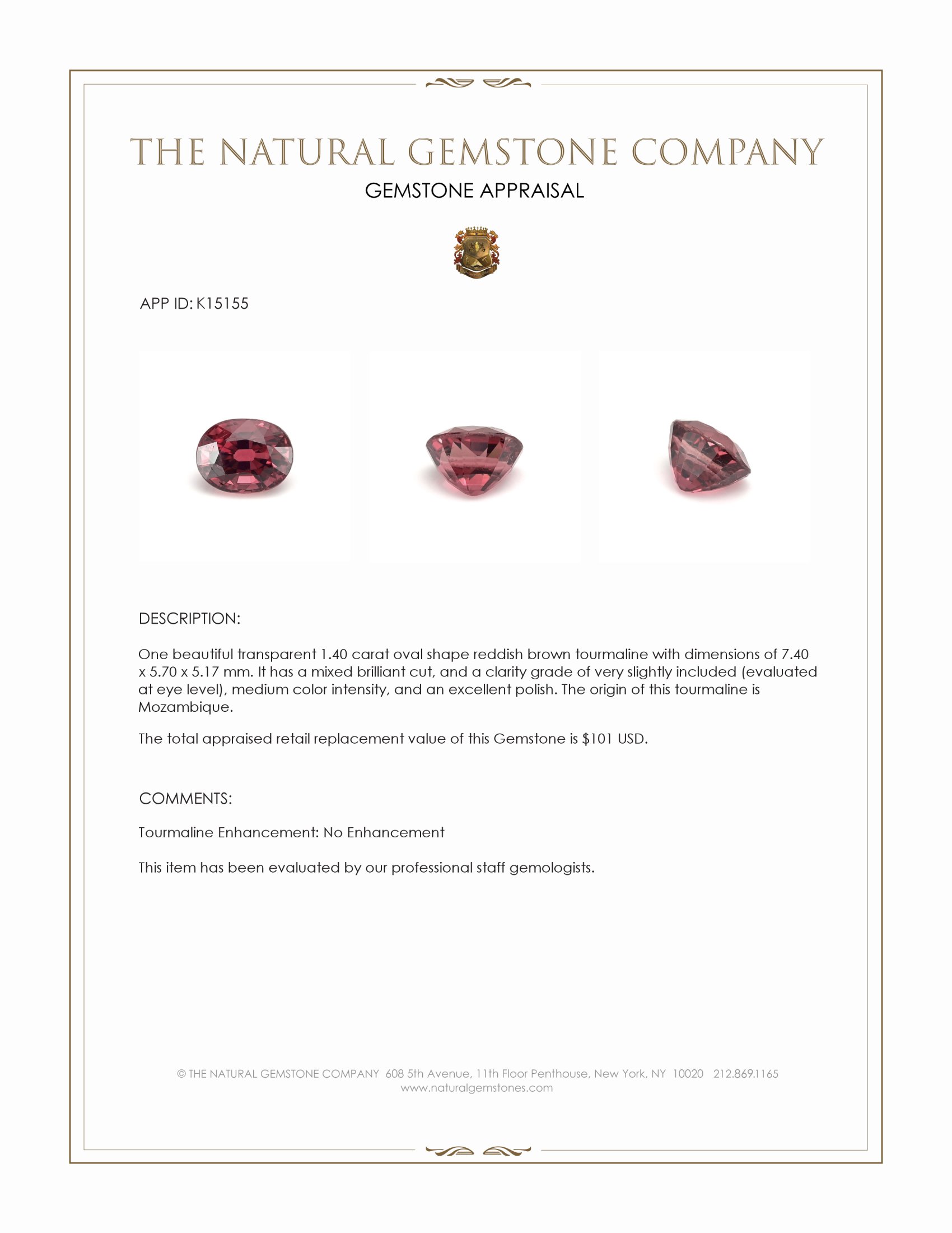 1.40 Ct. Reddish Brown Tourmaline from Mozambique