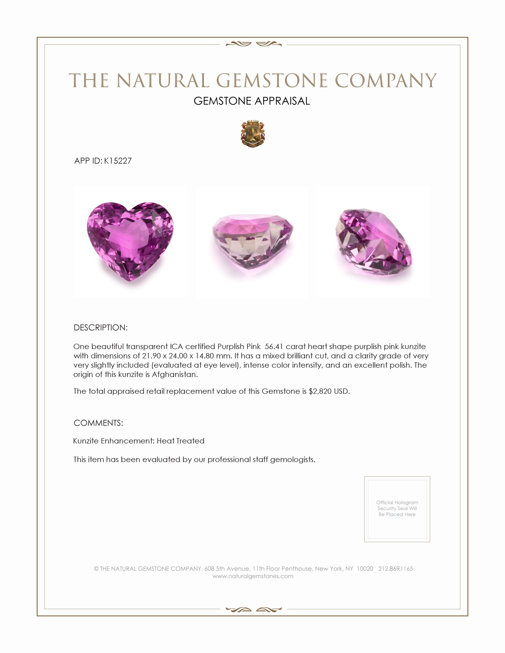 56.41 Ct. Kunzite from Afghanistan