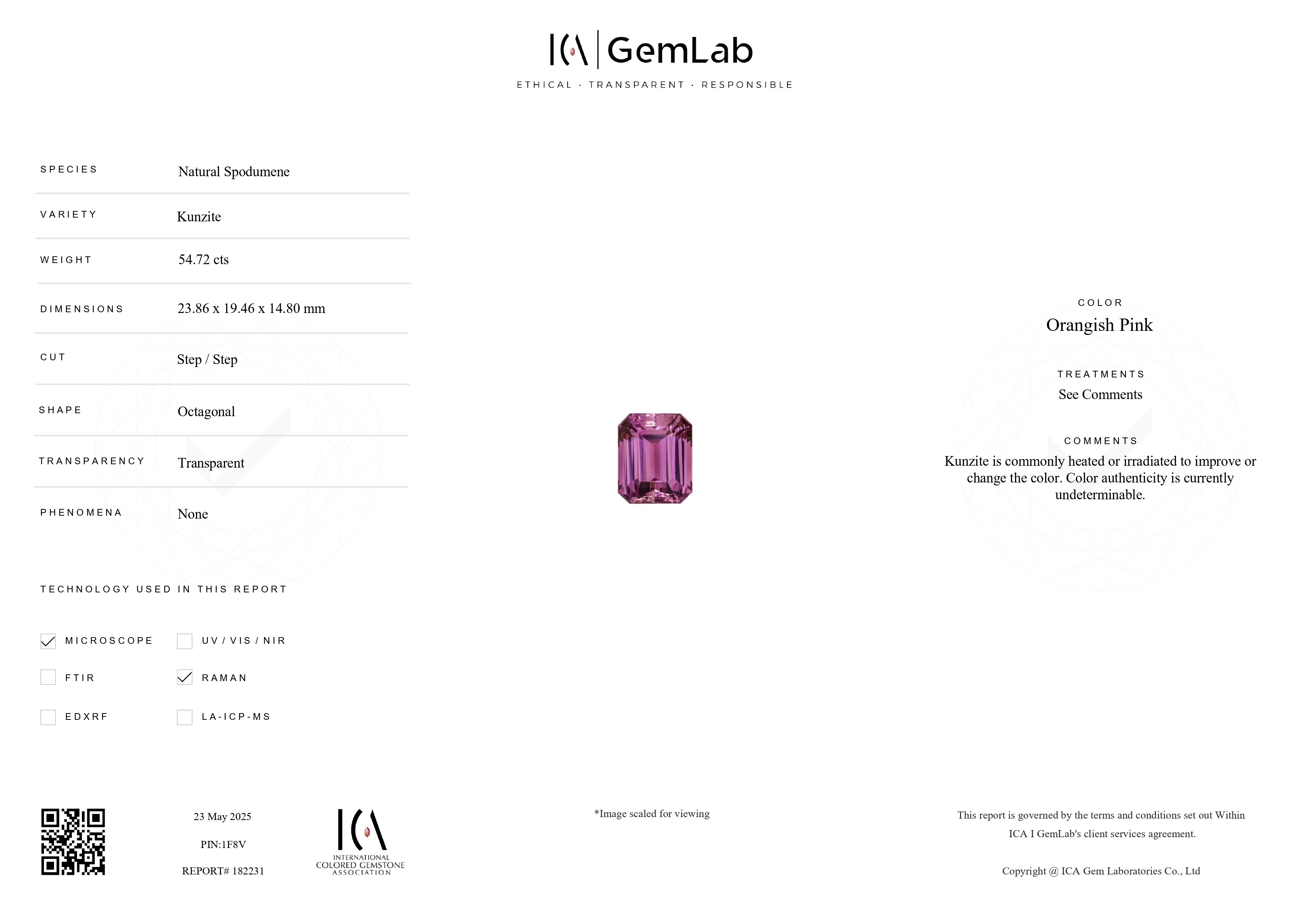 54.72 Ct. Pink Kunzite from Afghanistan