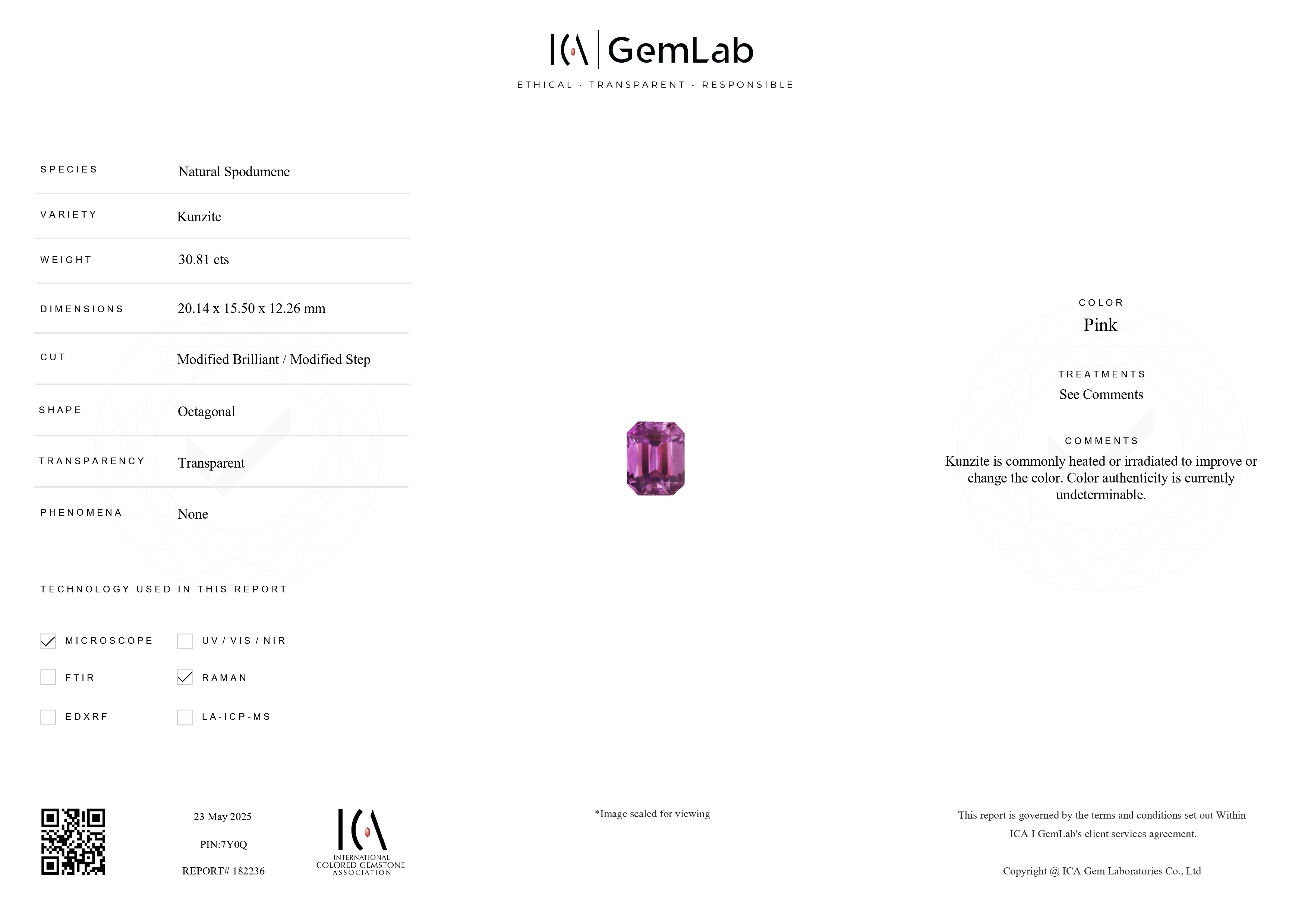 30.81 Ct. Kunzite from Afghanistan