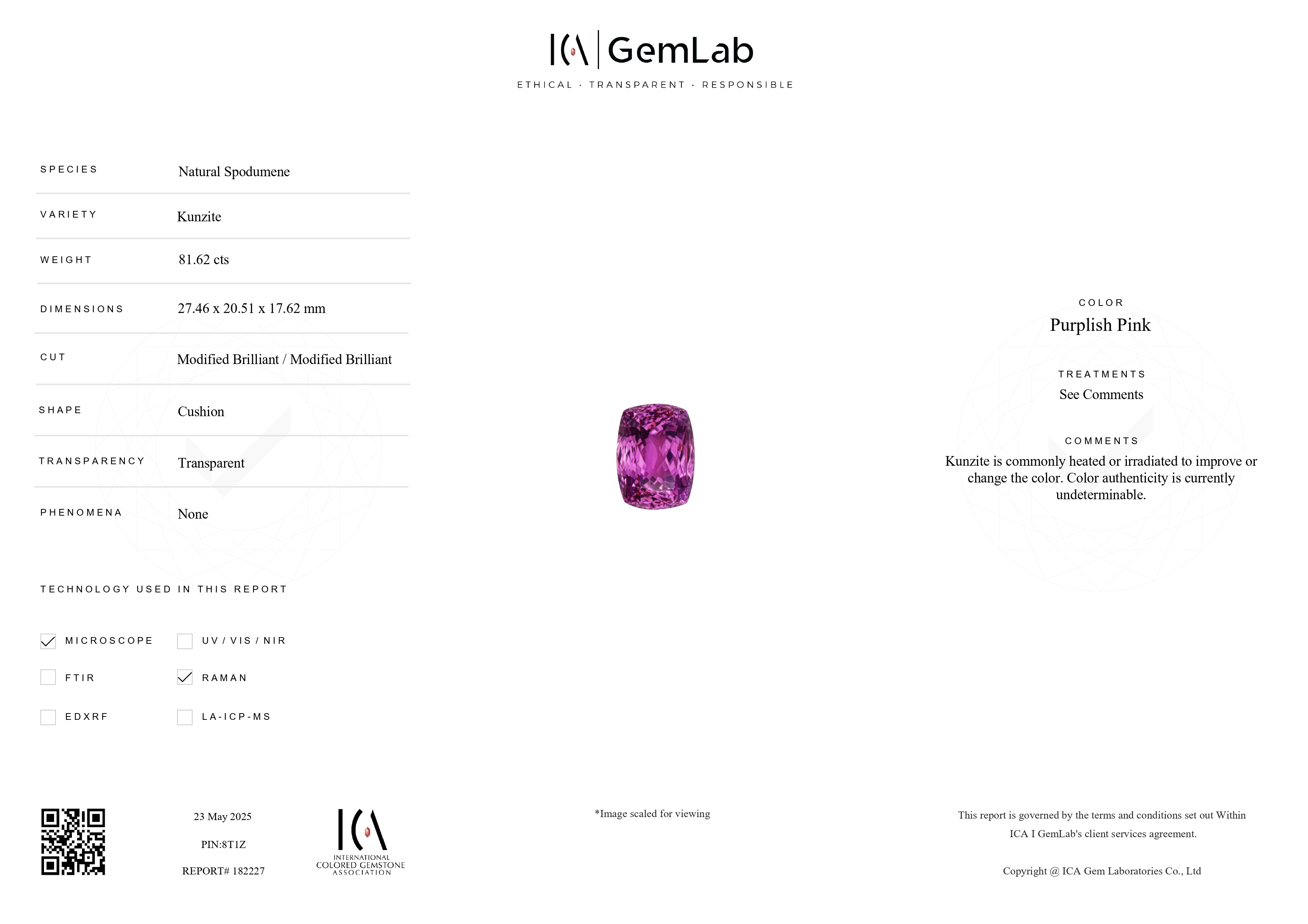 81.62 Ct. Kunzite from Afghanistan