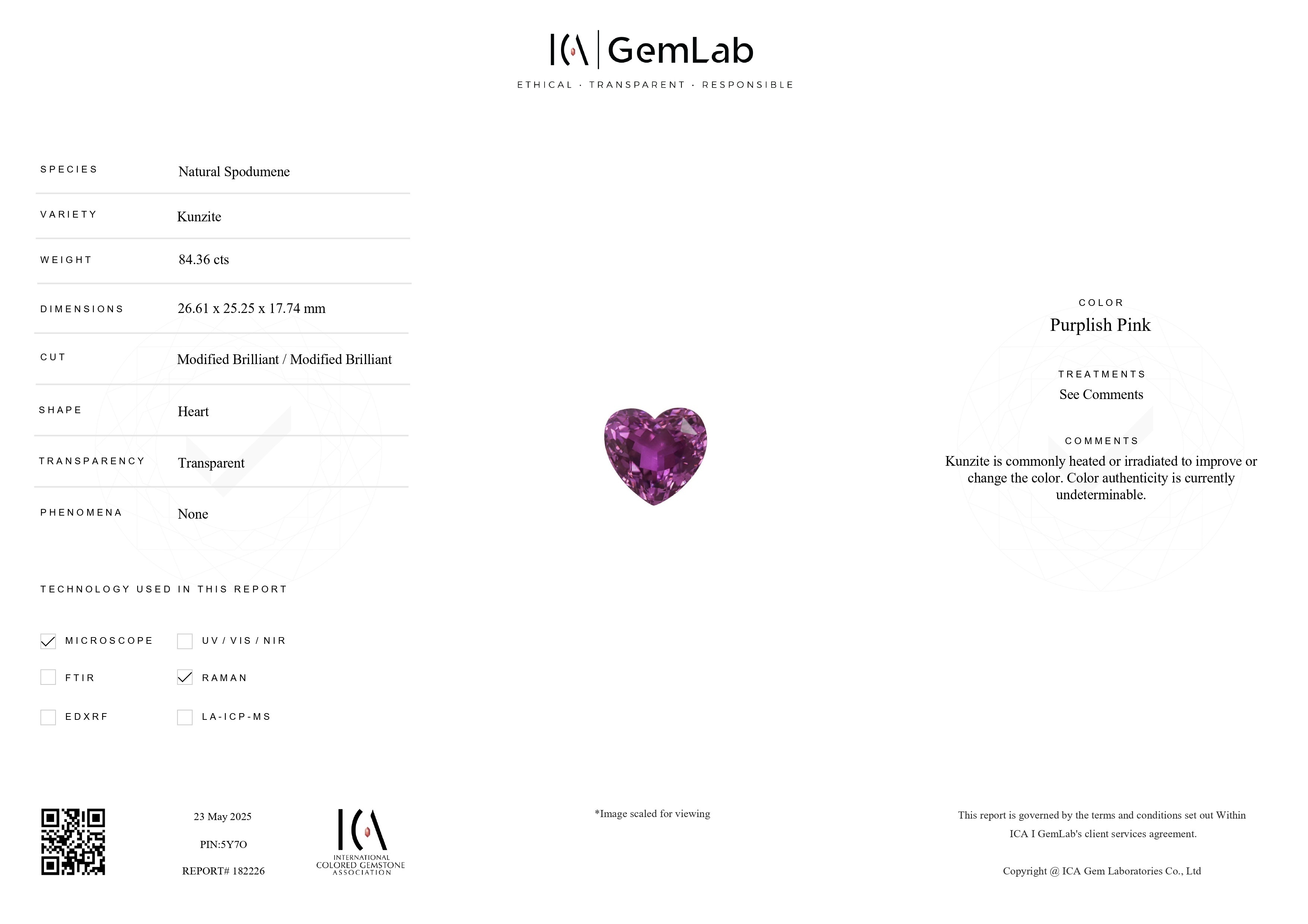 84.36 Ct. Purplish Pink Kunzite from Afghanistan