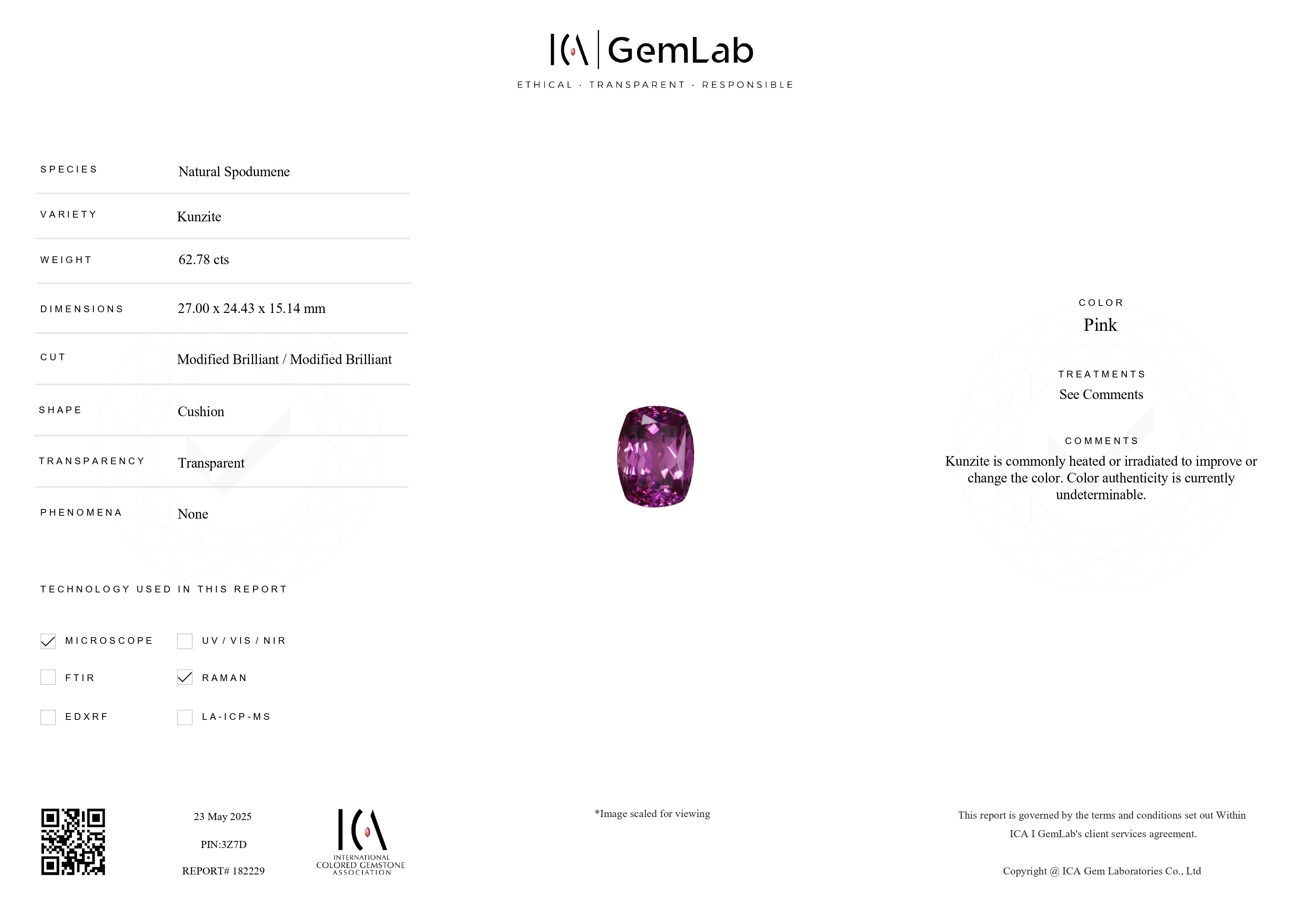 62.78 Ct. Kunzite from Afghanistan