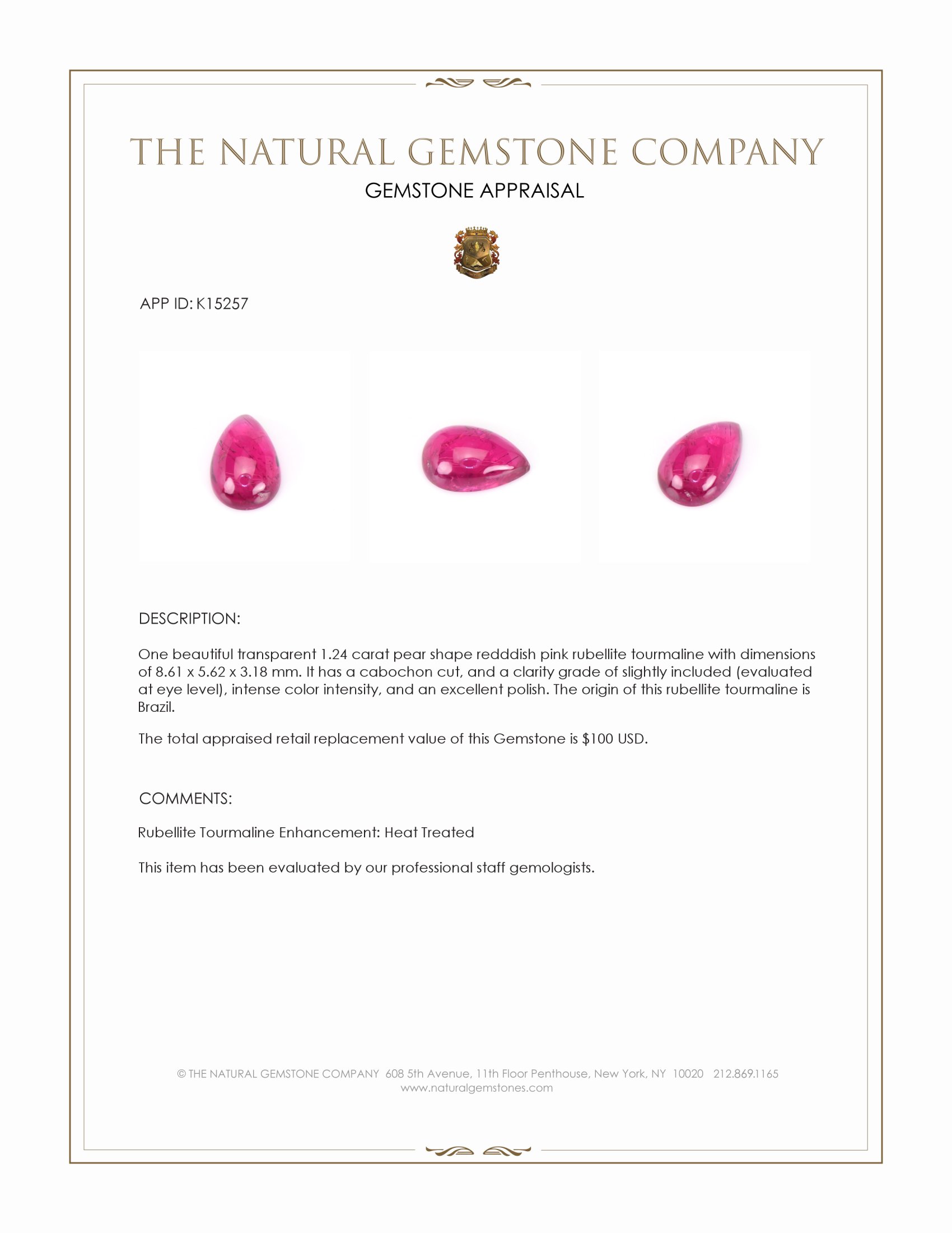 1.24 Ct. Cabochon Rubellite Tourmaline from Brazil