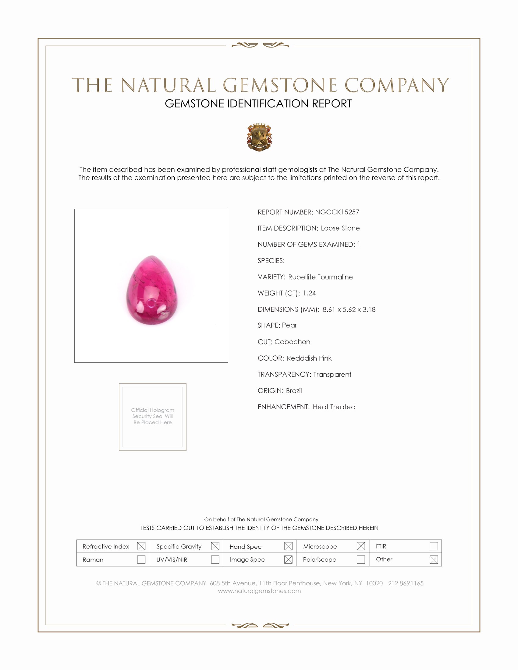 1.24 Ct. Pink Cabochon Tourmaline from Brazil