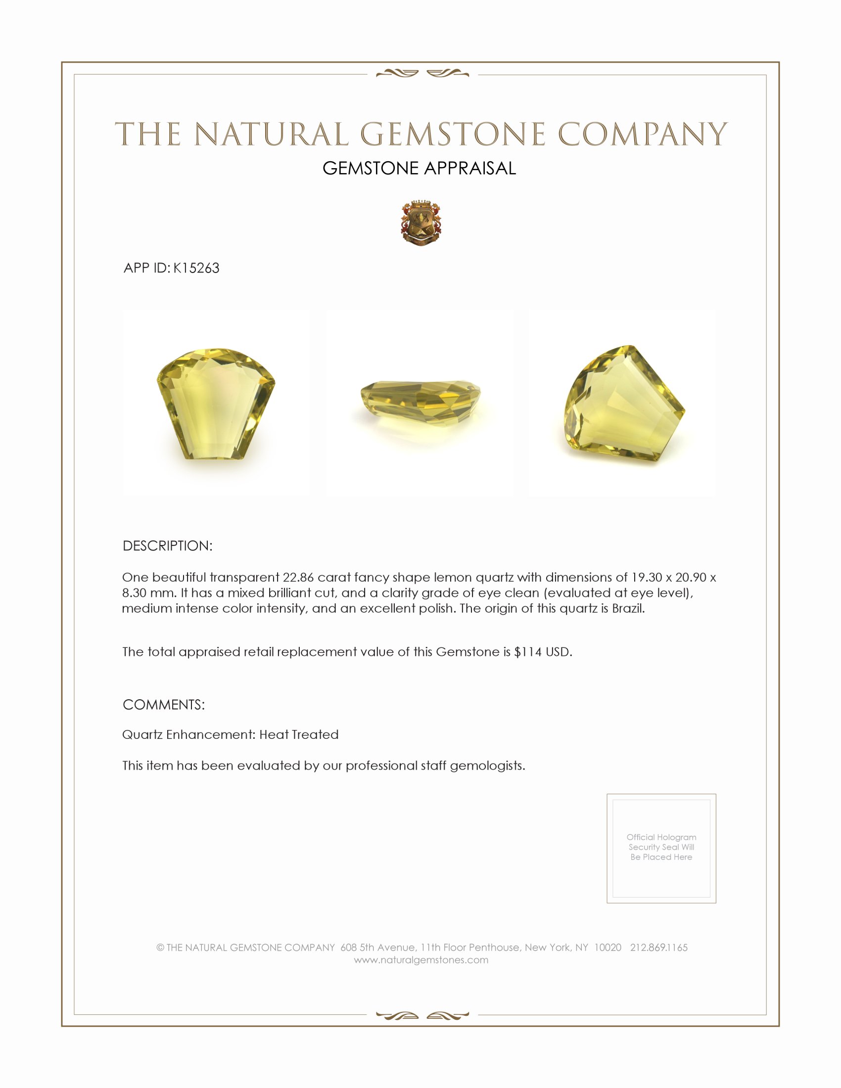 22.86 Ct. Quartz from Brazil