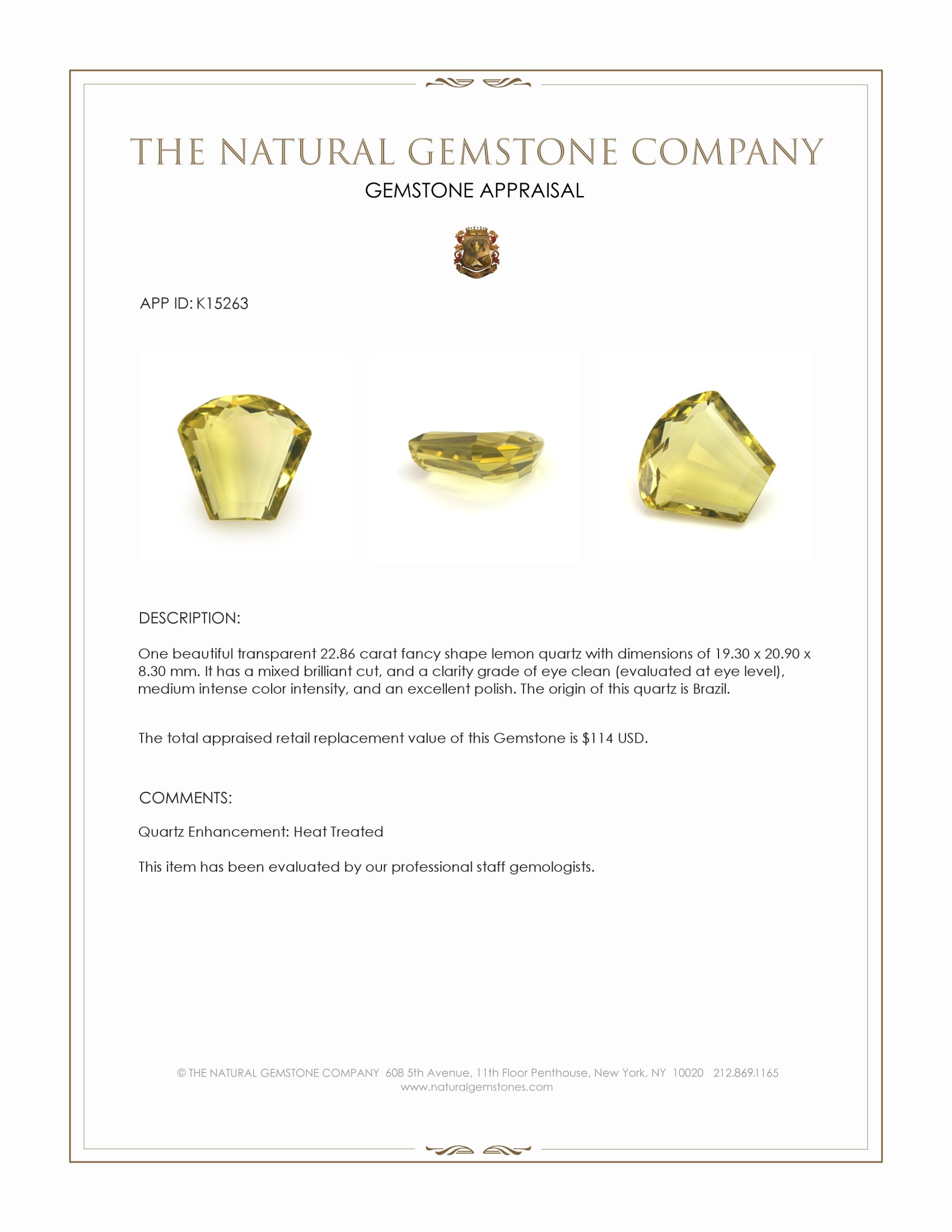 22.86 Ct. Quartz from Brazil