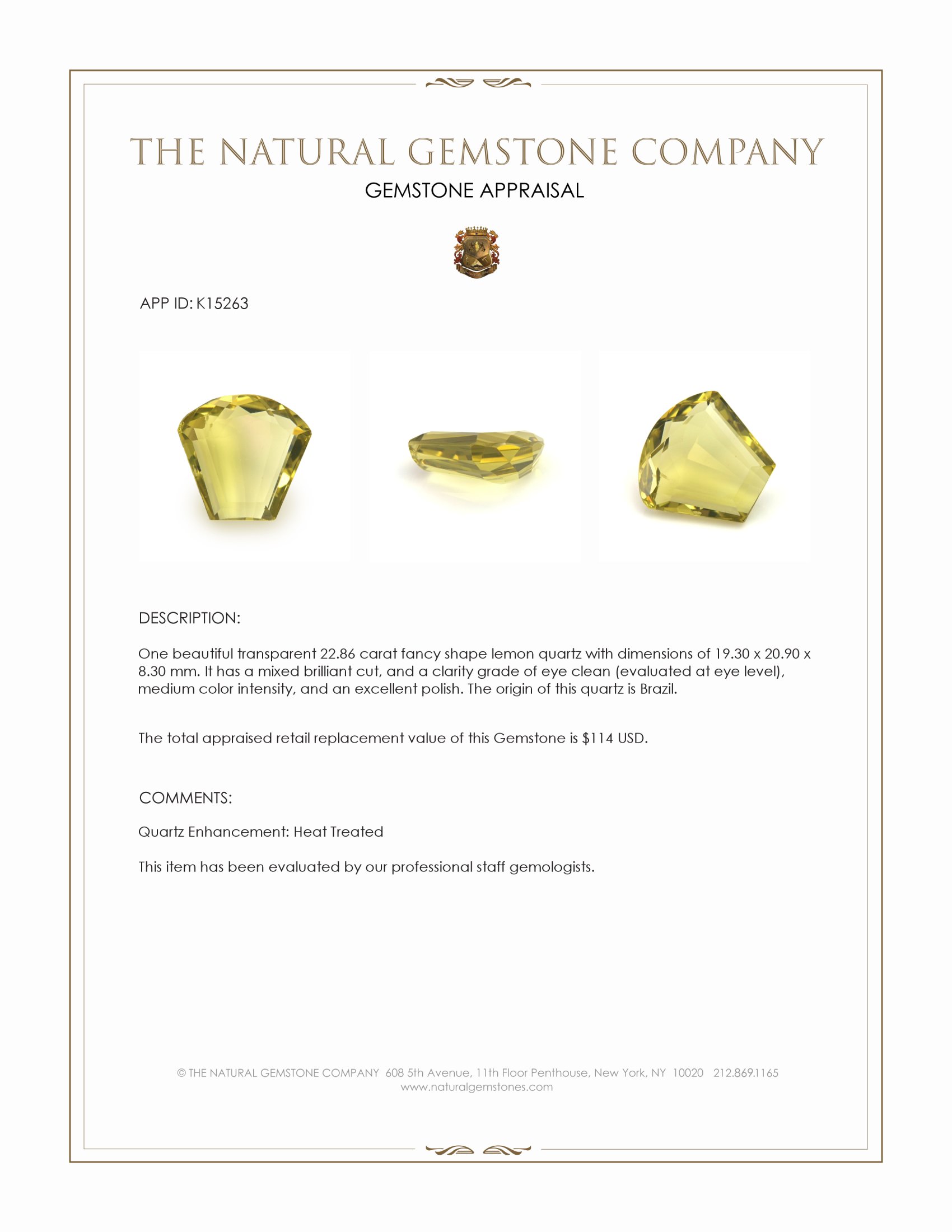 22.86 Ct. Quartz from Brazil