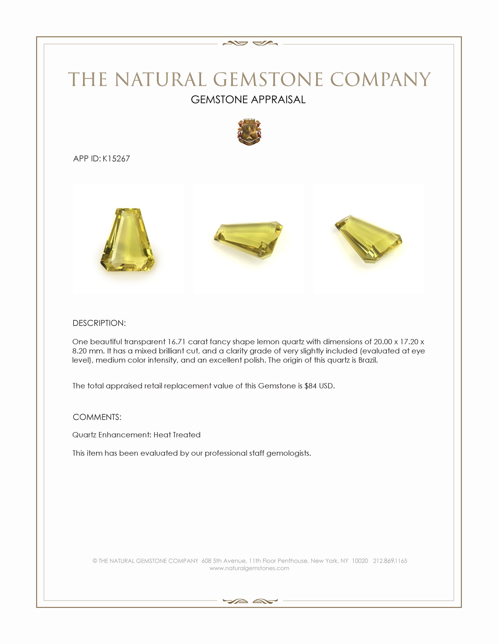 16.71 Ct. Quartz from Brazil