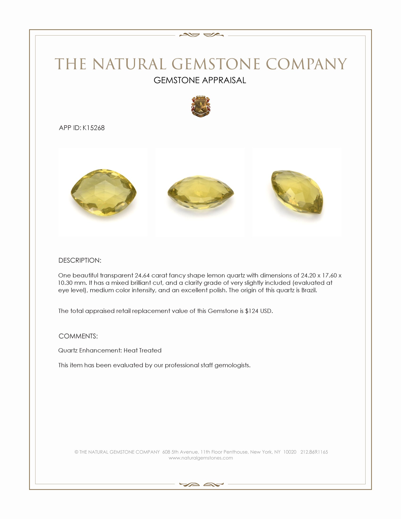 24.64 Ct. Quartz from Brazil