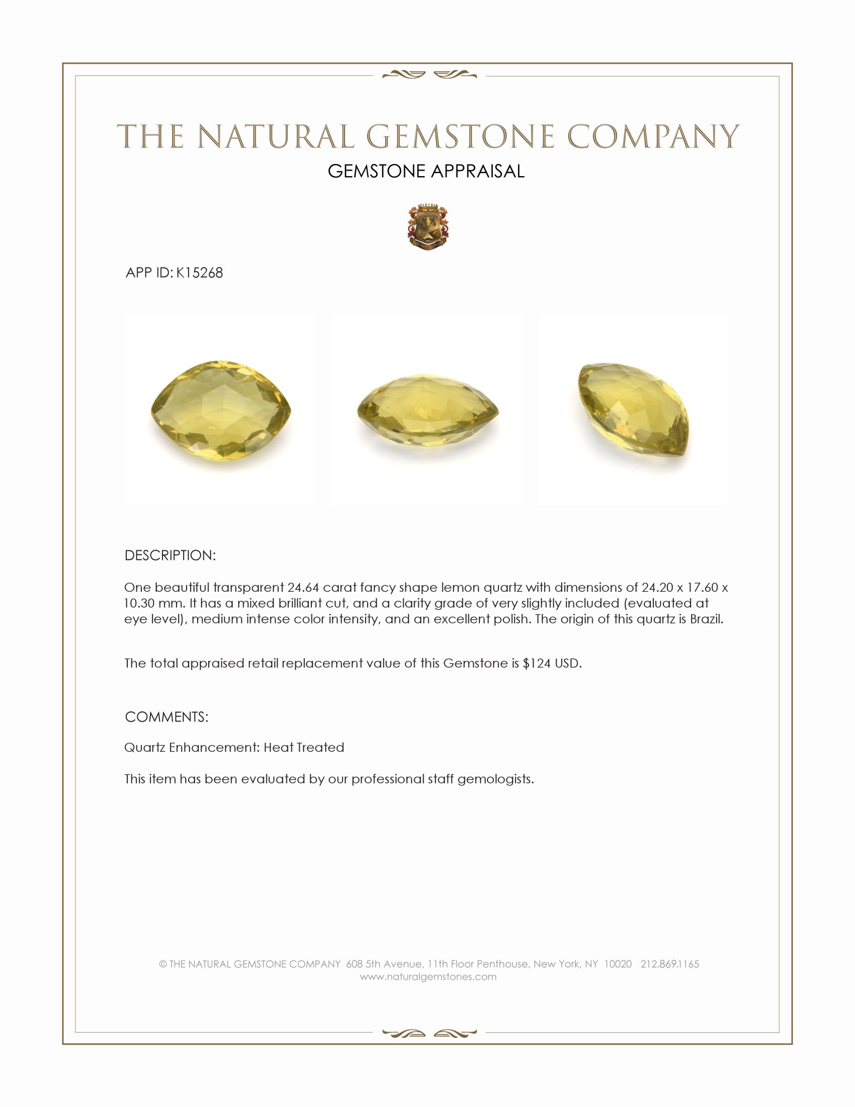 24.64 Ct. Quartz from Brazil