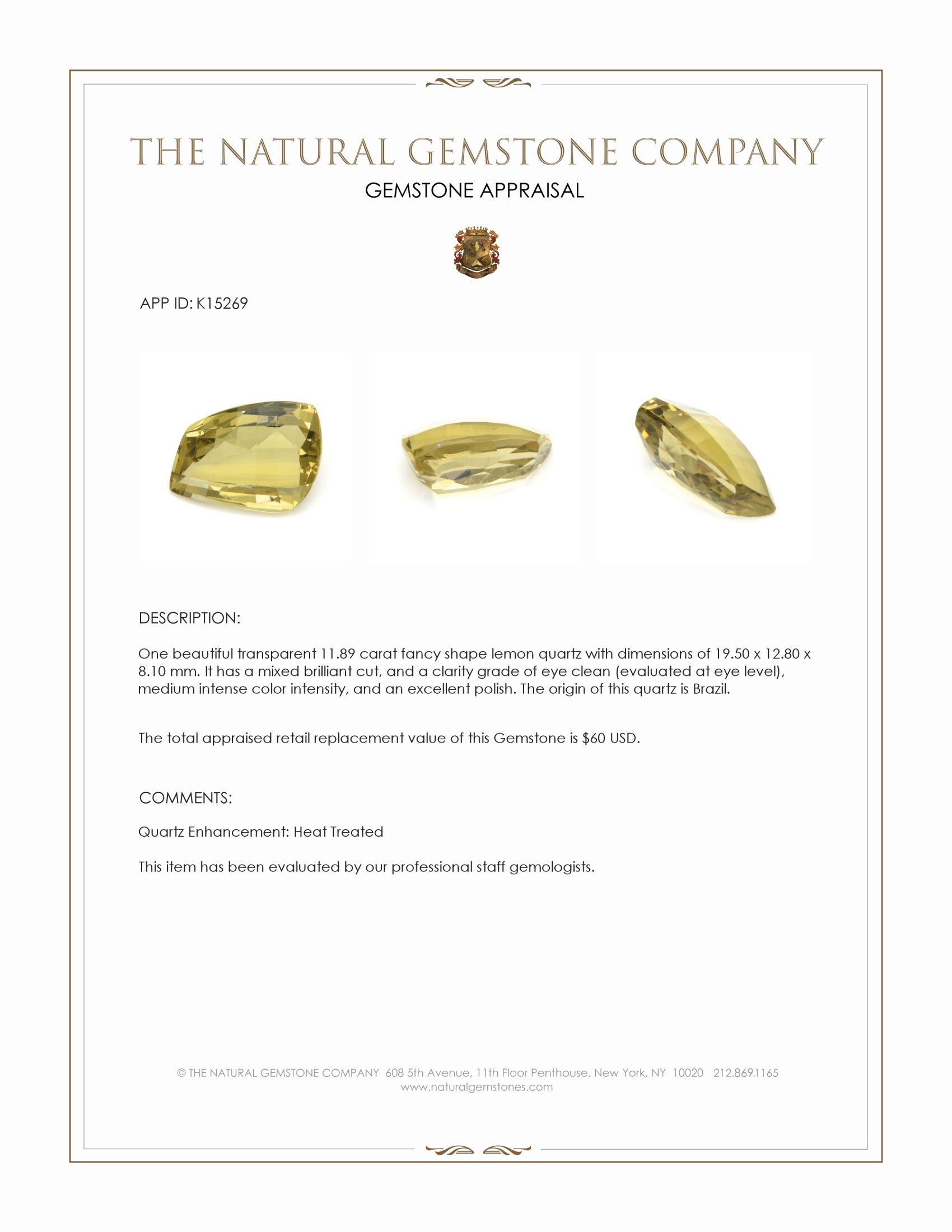 11.89 Ct. Quartz from Brazil