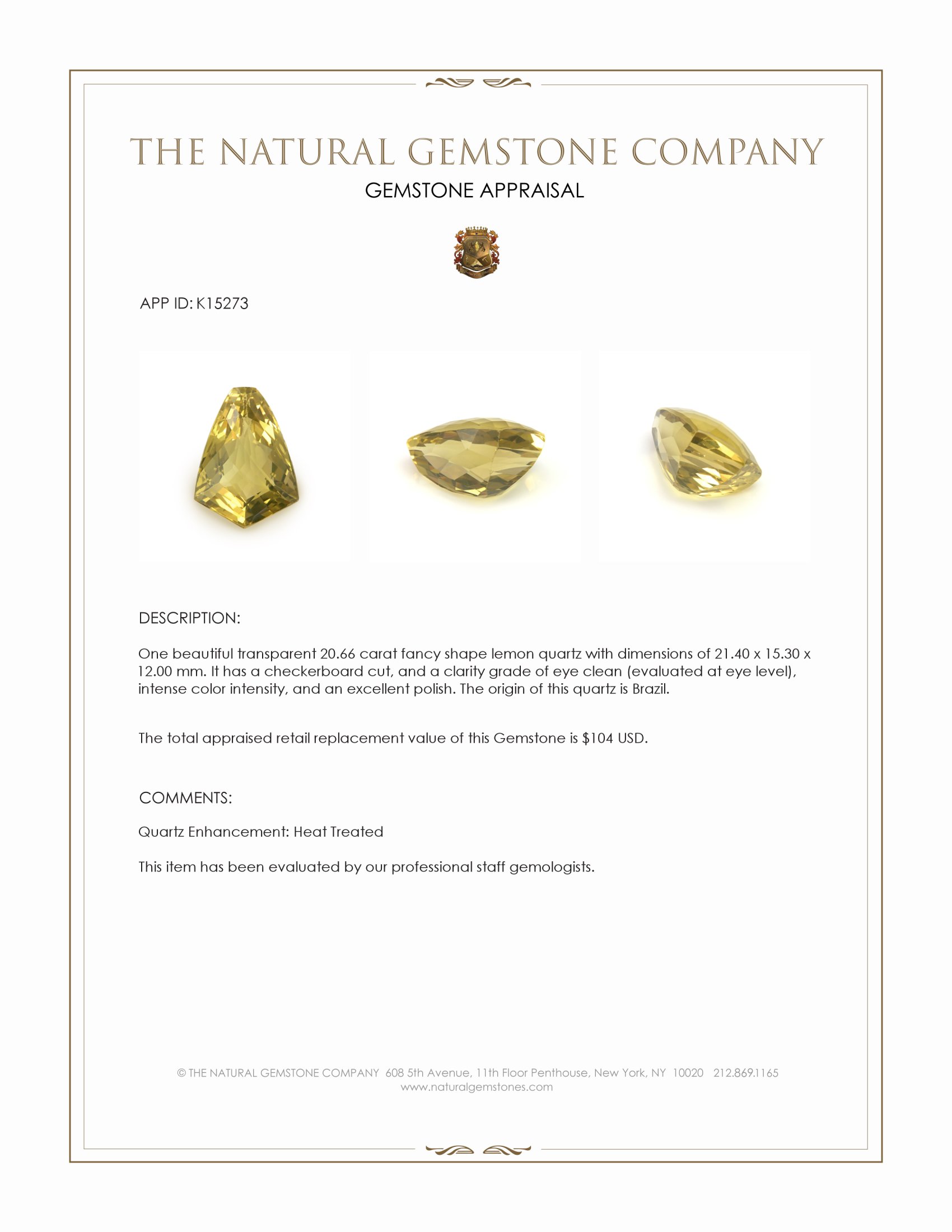 20.66 Ct. Quartz from Brazil