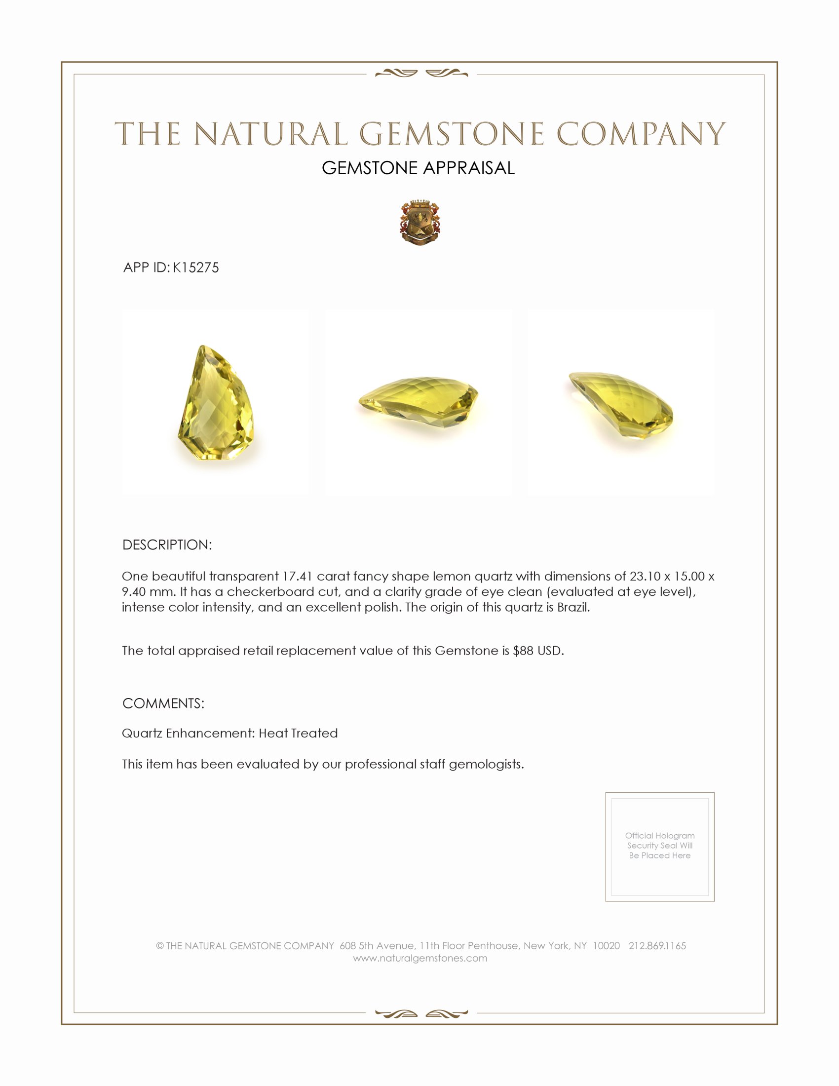 17.41 Ct. Quartz from Brazil