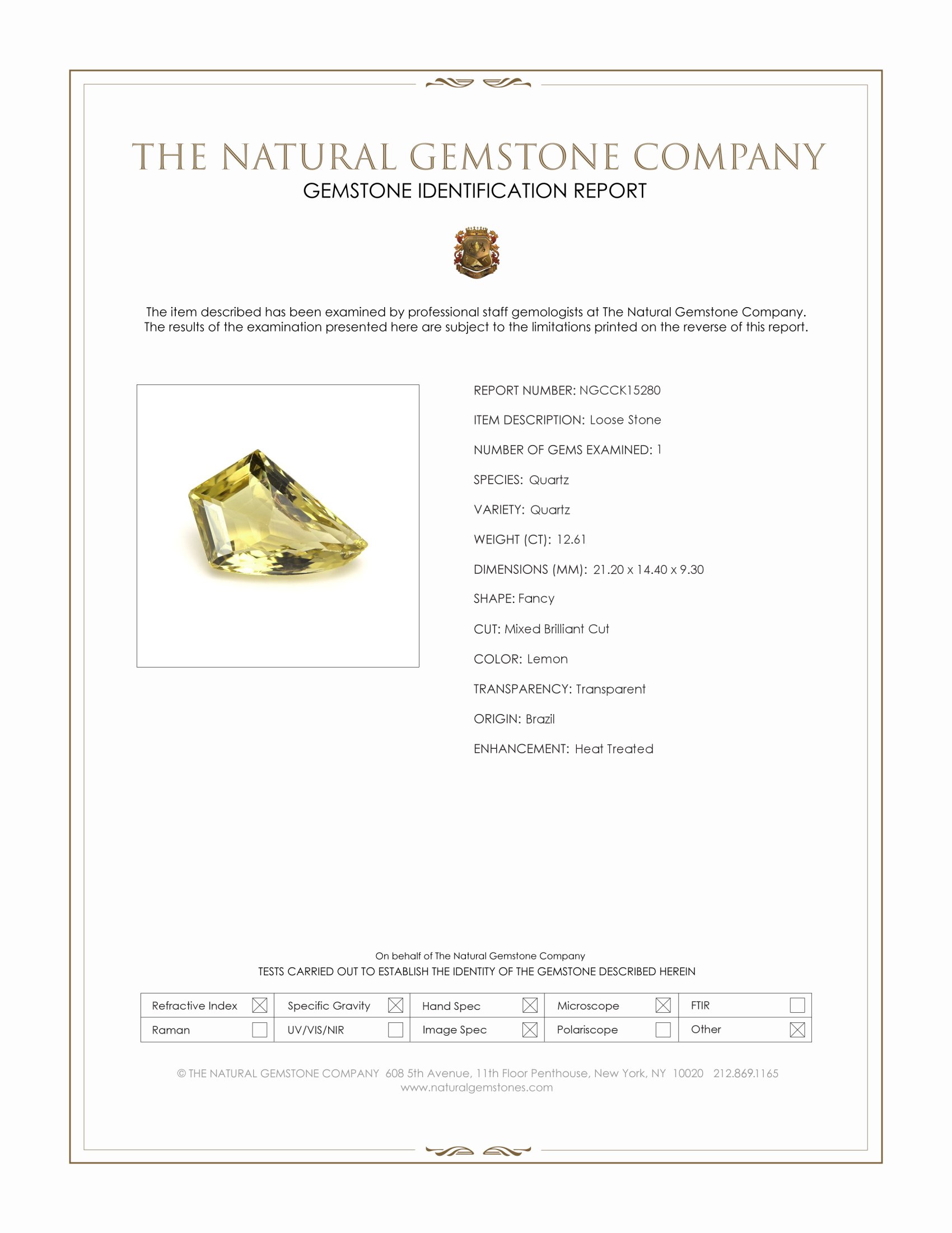 12.61 Ct. Lemon Quartz from Brazil