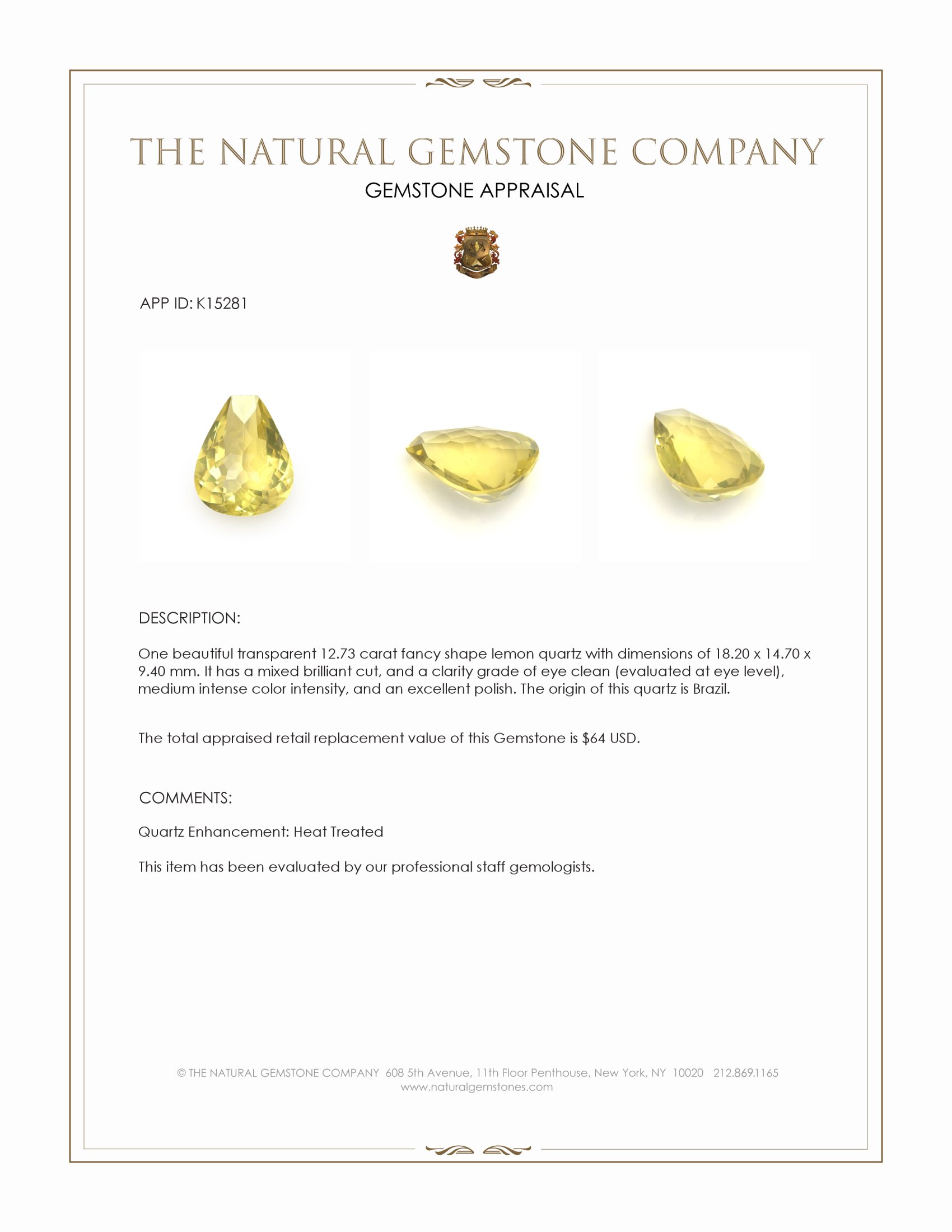 12.73 Ct. Quartz from Brazil