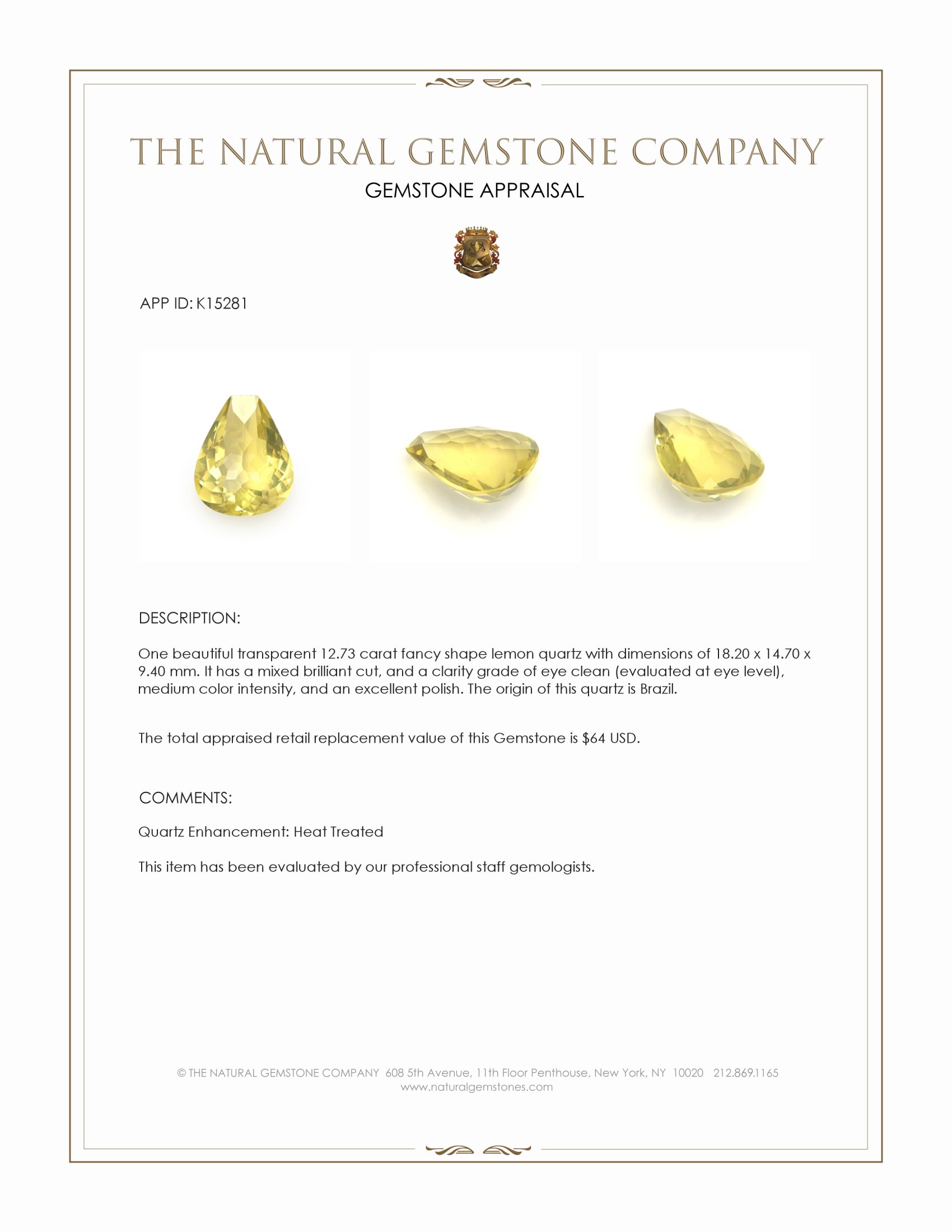 12.73 Ct. Quartz from Brazil