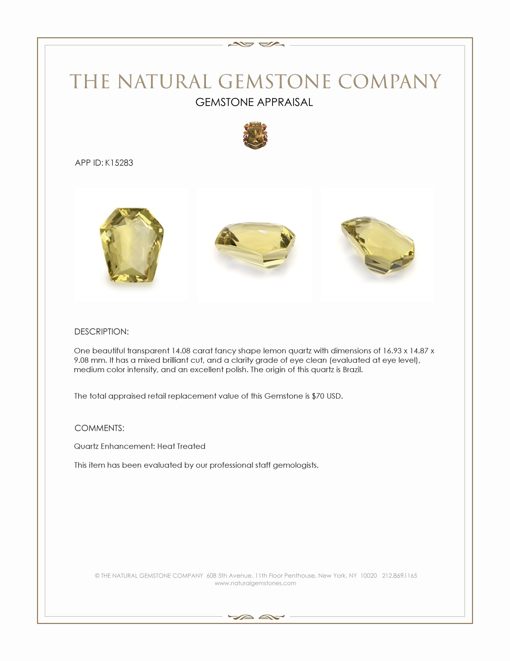 14.08 Ct. Quartz from Brazil