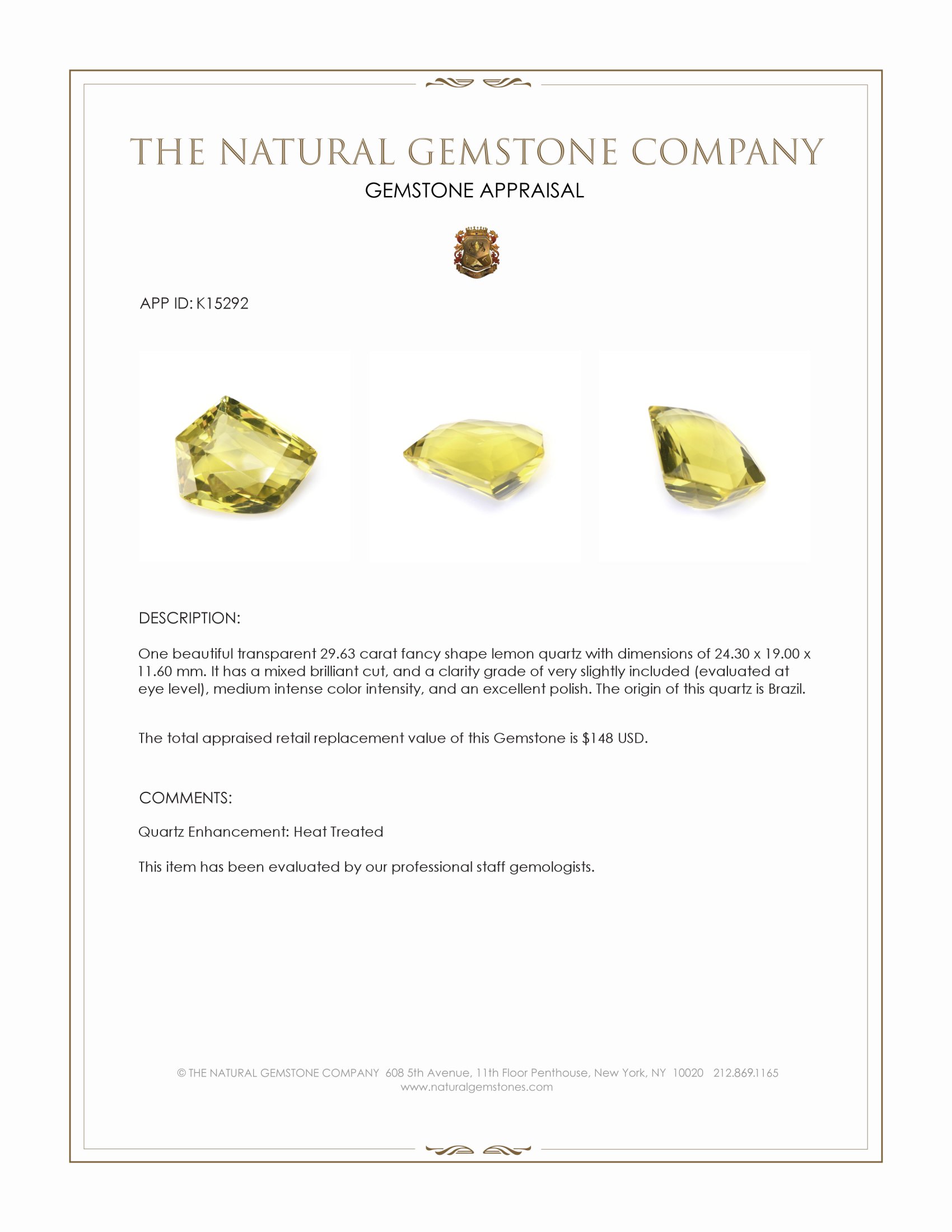 29.63 Ct. Quartz from Brazil