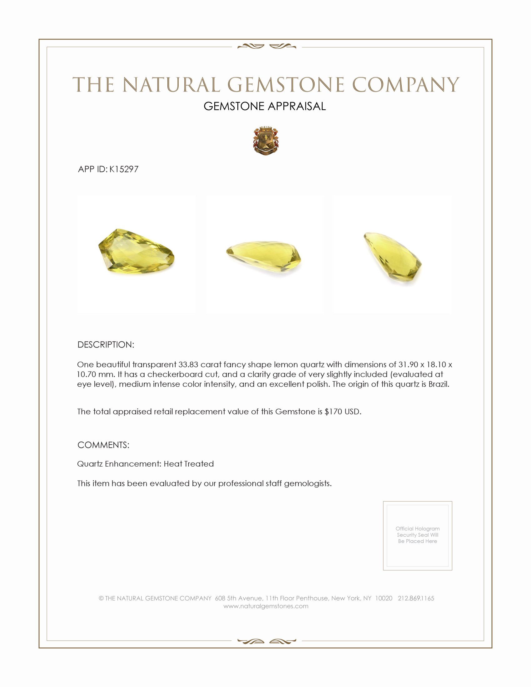 33.83 Ct. Quartz from Brazil