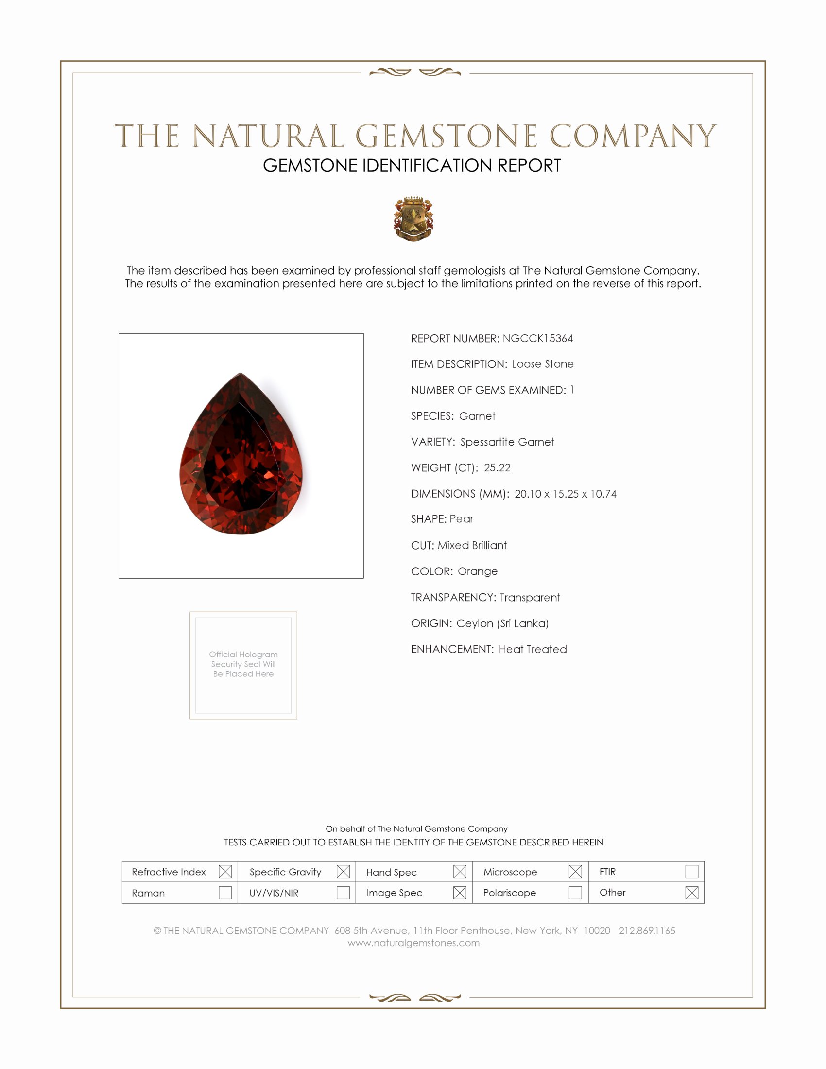 25.22 Ct. Spessartite Garnet from Ceylon (Sri Lanka)