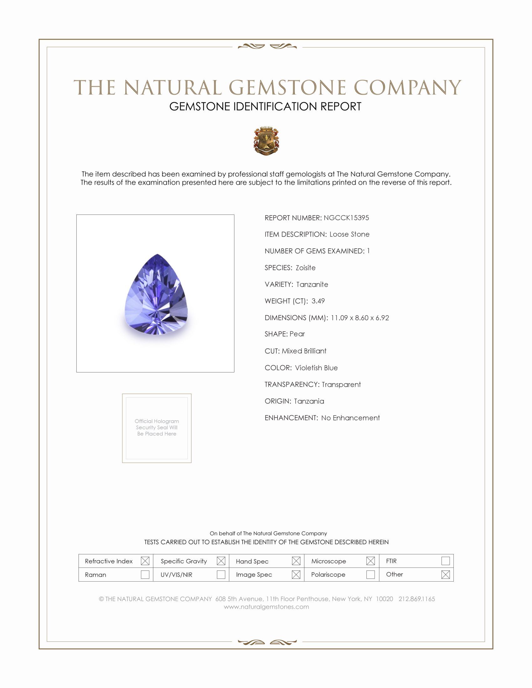 3.49 Ct. Violetish Blue Tanzanite from Tanzania