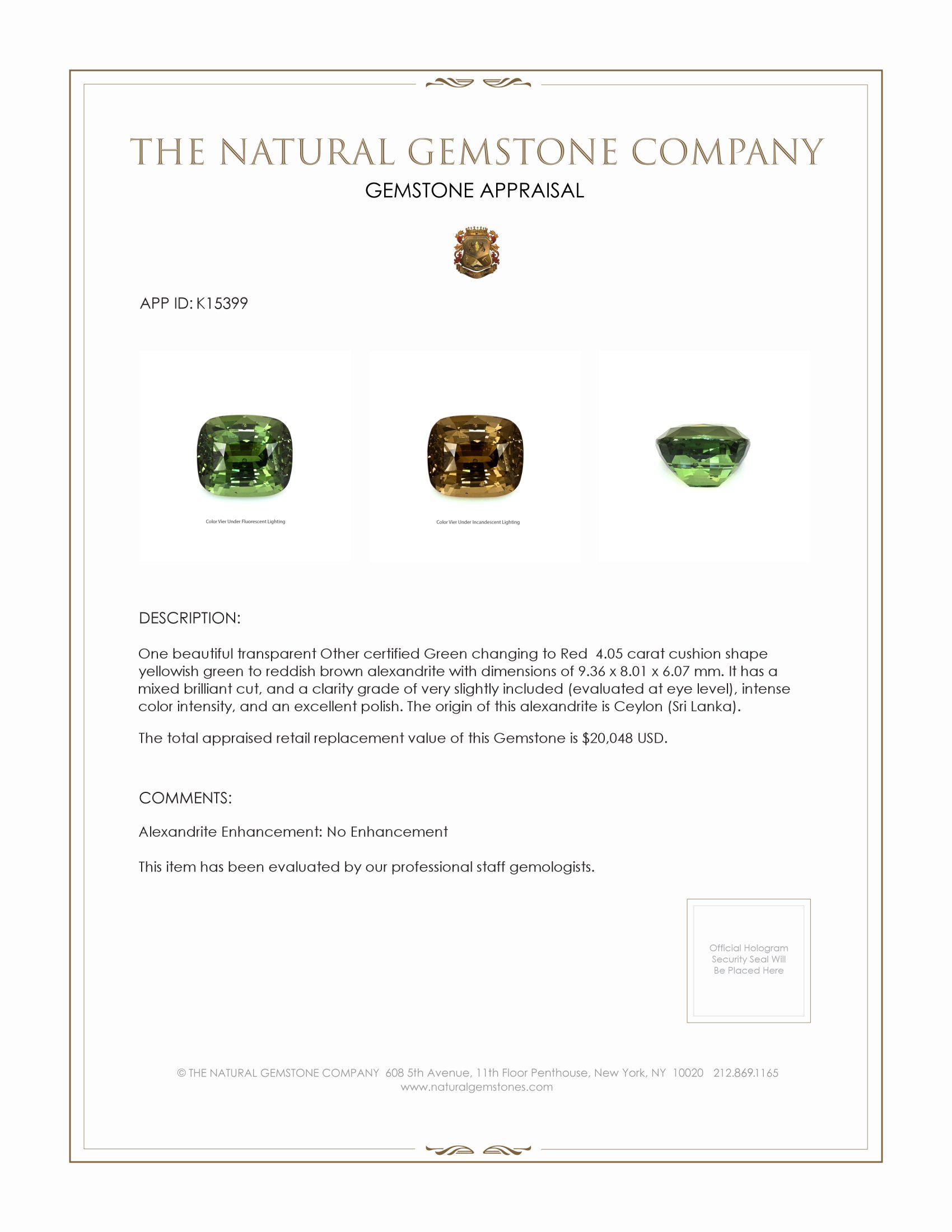 4.05 Ct. Alexandrite from Ceylon (Sri Lanka)