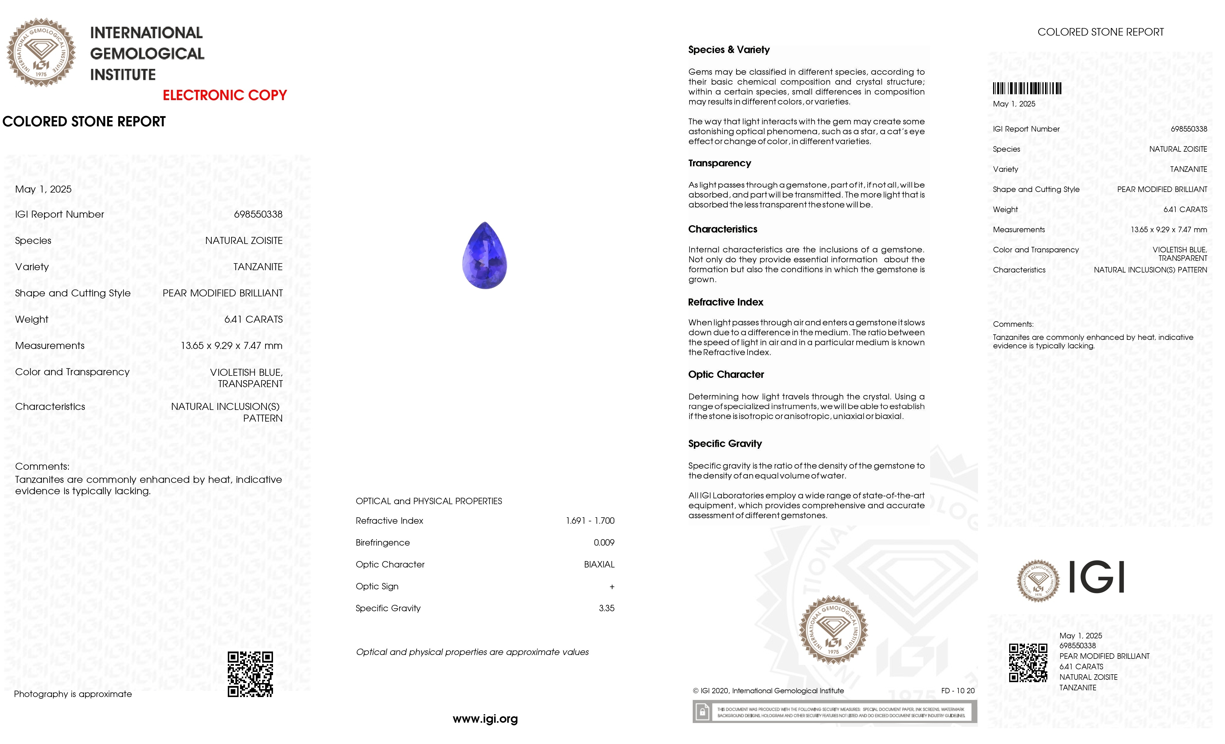 6.41 Ct. Tanzanite from Tanzania