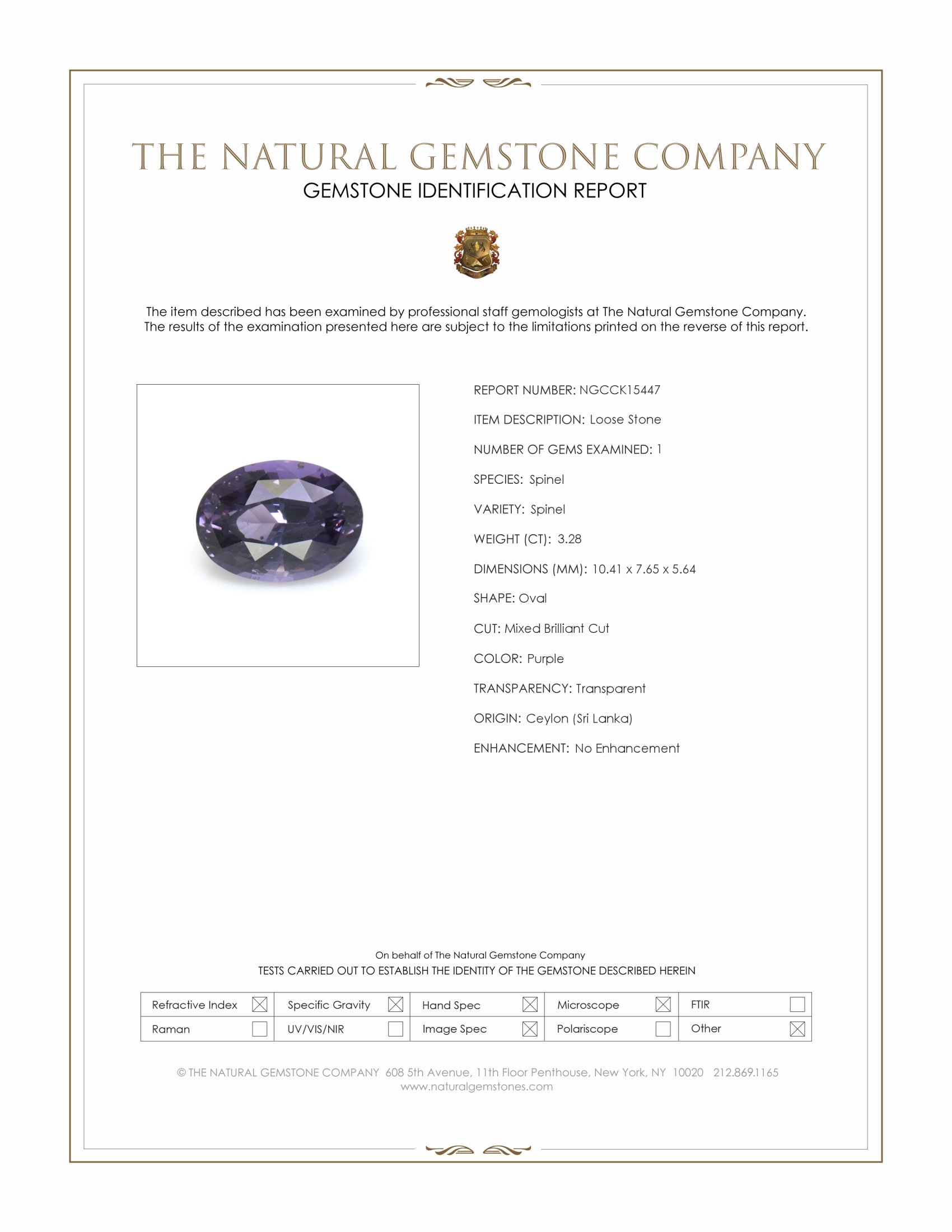 3.28 Ct. Purple Spinel from Ceylon (Sri Lanka)