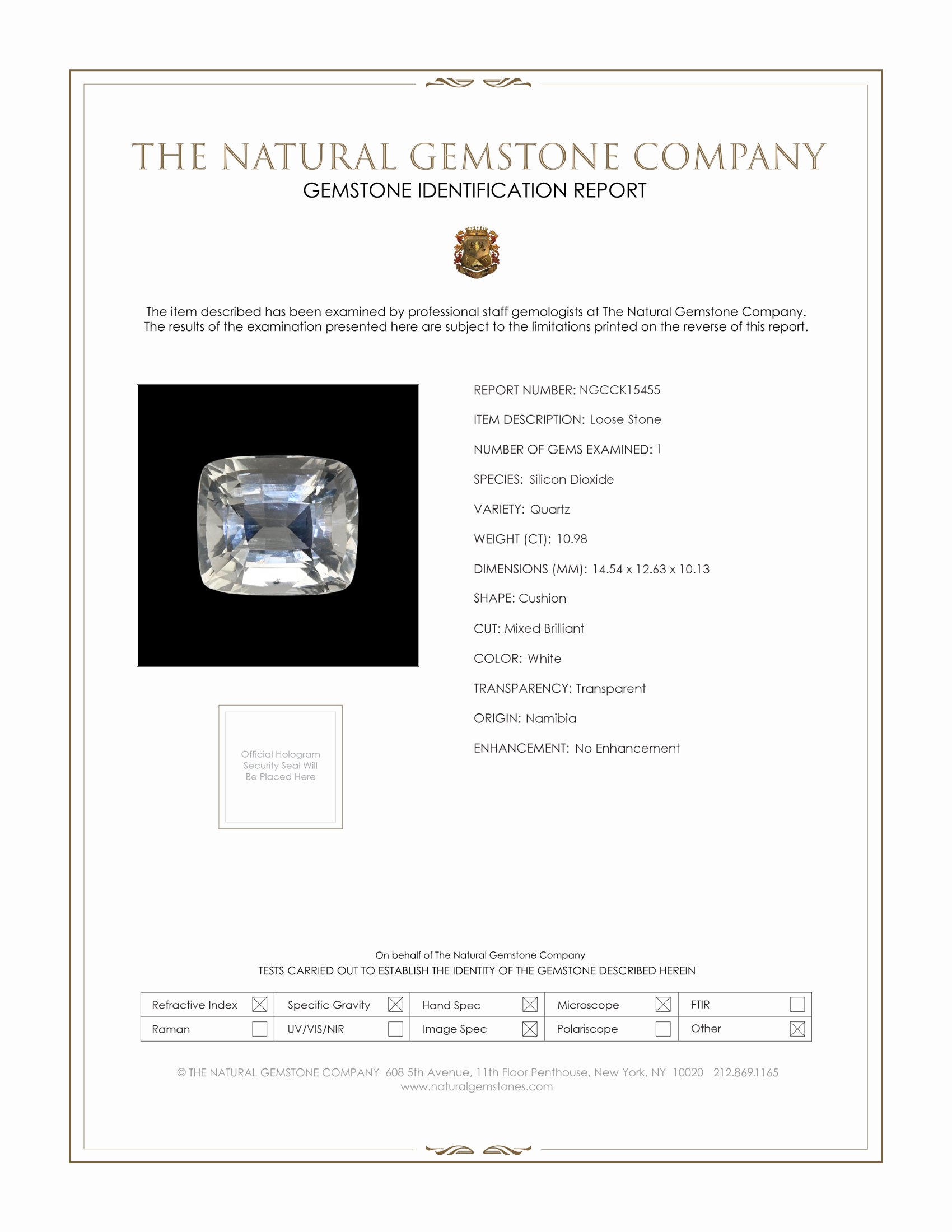 10.98 Ct. White Quartz from Namibia