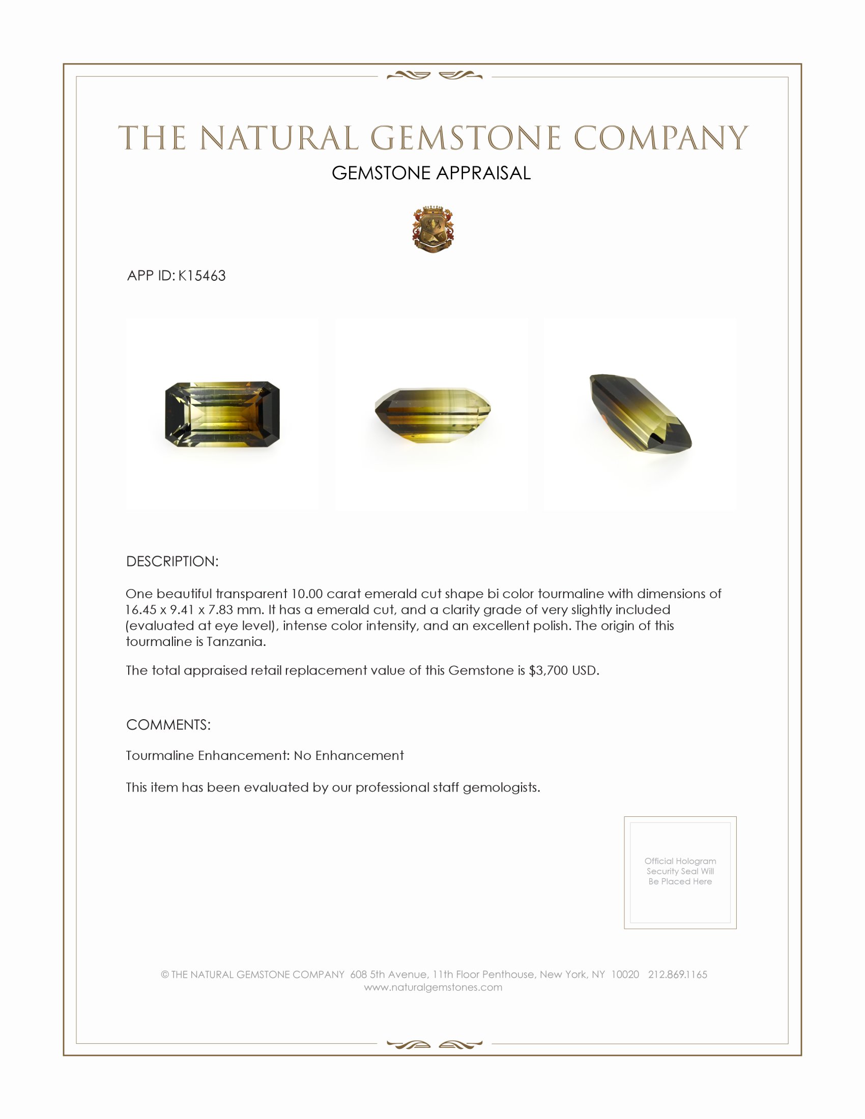 10.00 Ct. Tourmaline from Tanzania