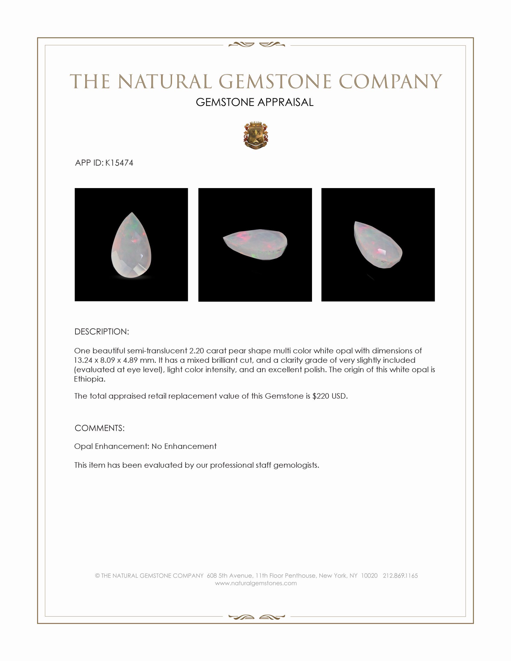 2.20 Ct. White Opal from Ethiopia