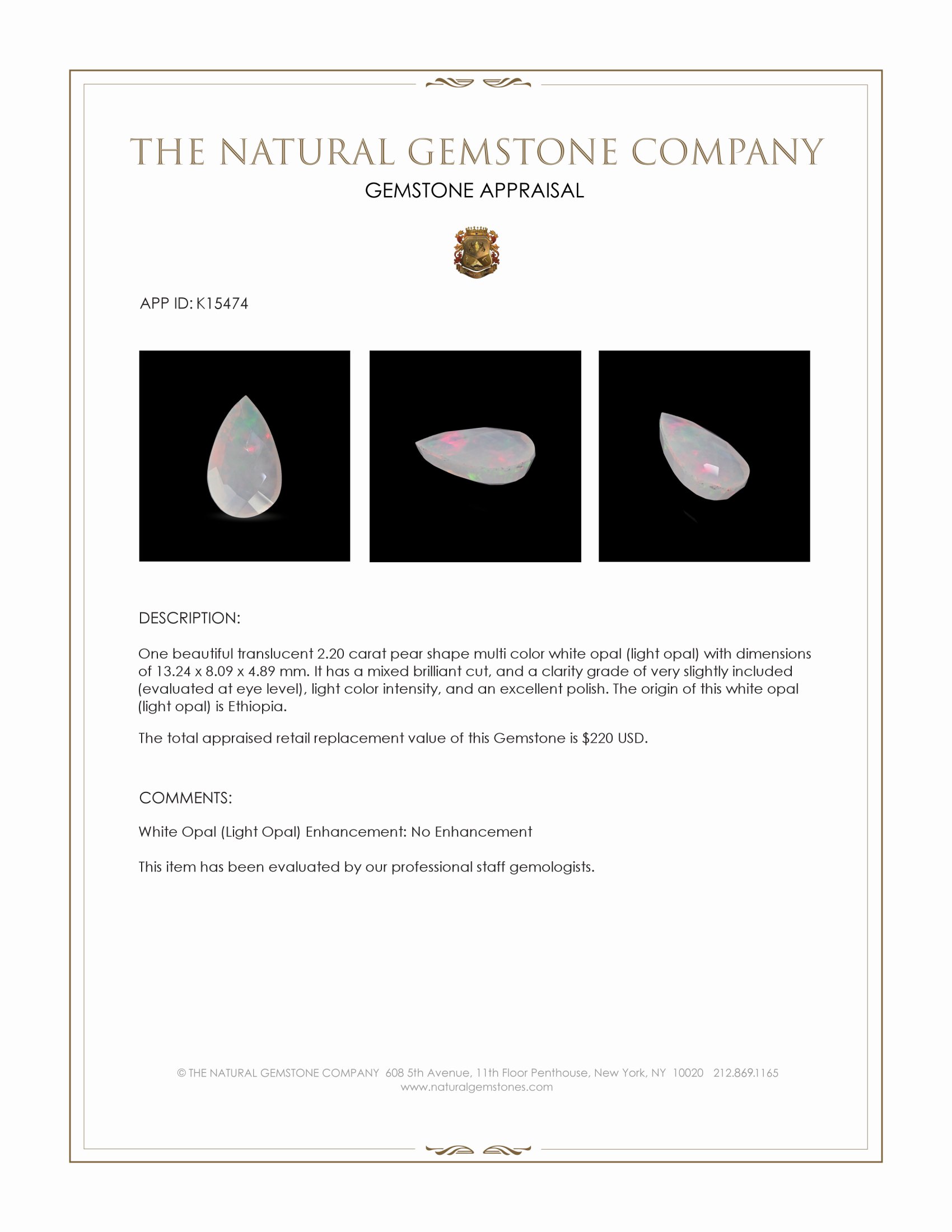 2.20 Ct. Multi Color White Opal (Light Opal) from Ethiopia