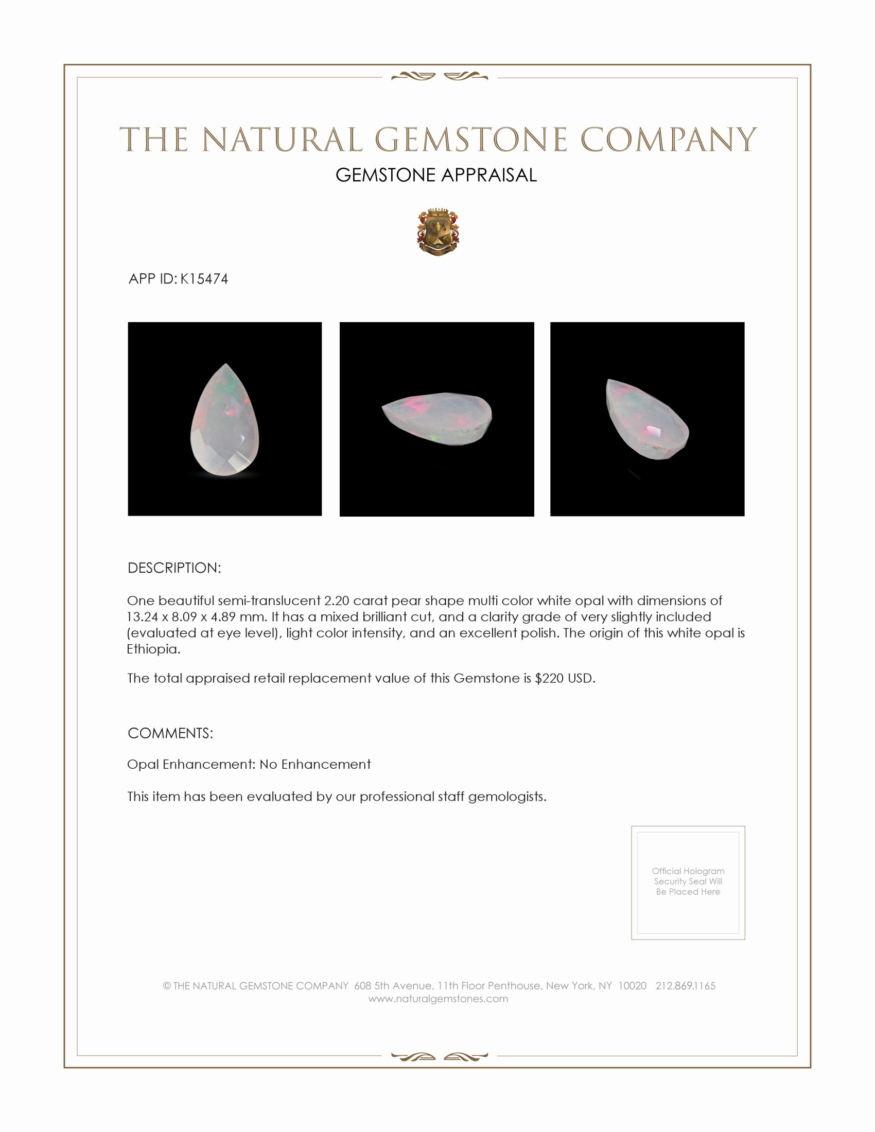 2.20 Ct. White Opal from Ethiopia