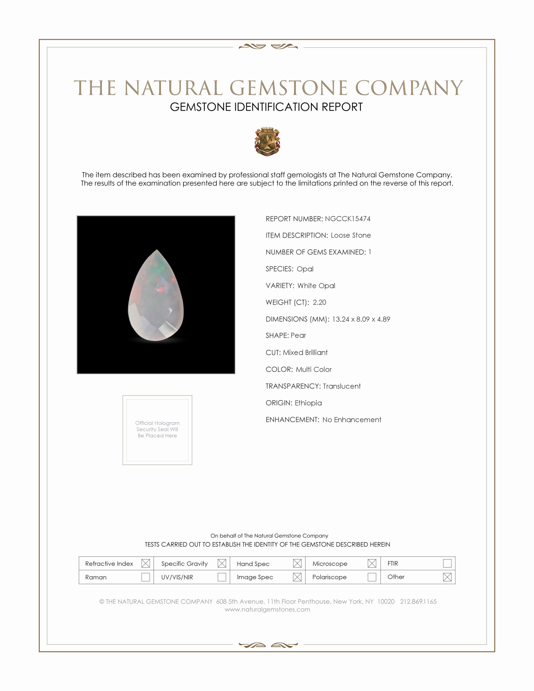 2.20 Ct. Multi Color White Opal from Ethiopia