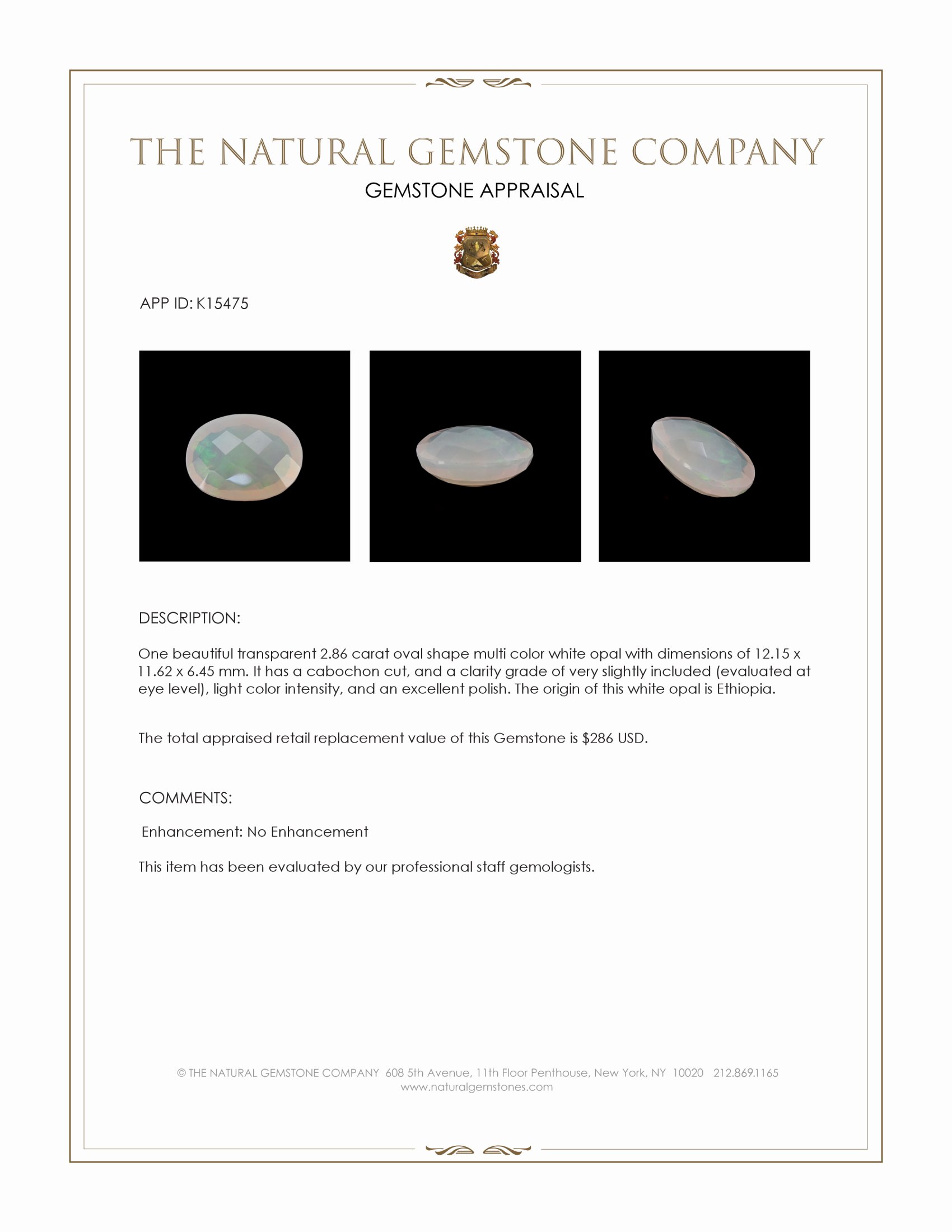 2.86 Ct. Multi Color Cabochon White Opal from Ethiopia