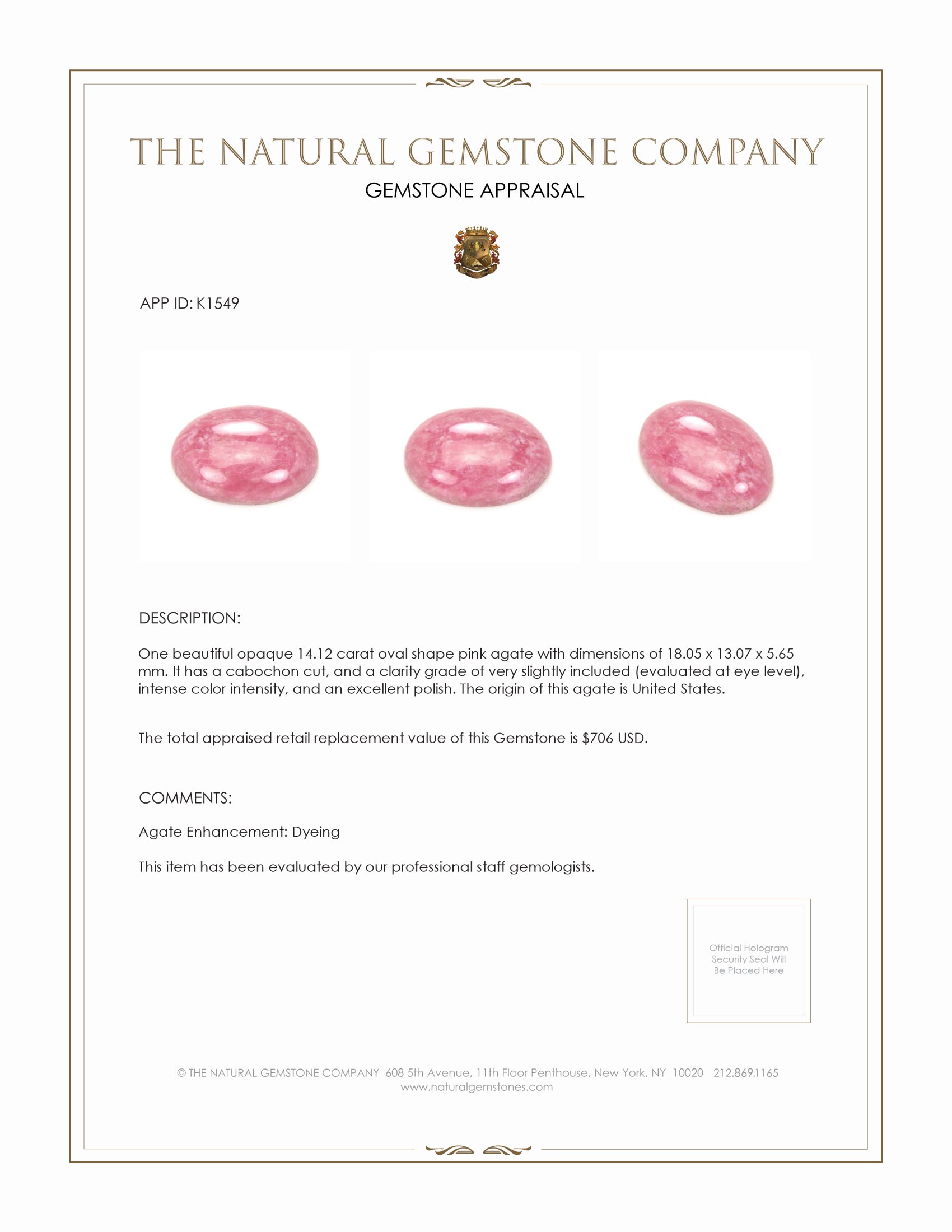 14.12 Ct. Cabochon Agate from United States