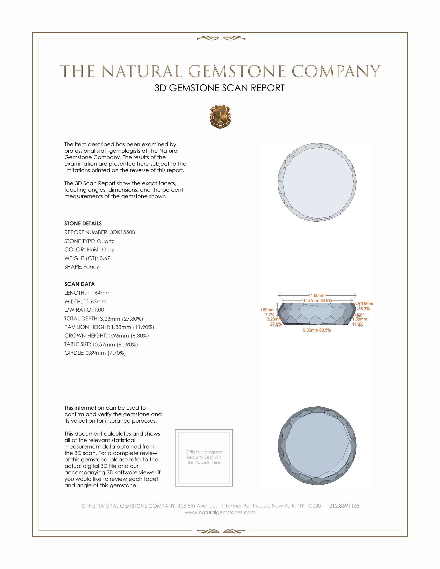 3.67 Ct. Bluish Grey Quartz from Brazil