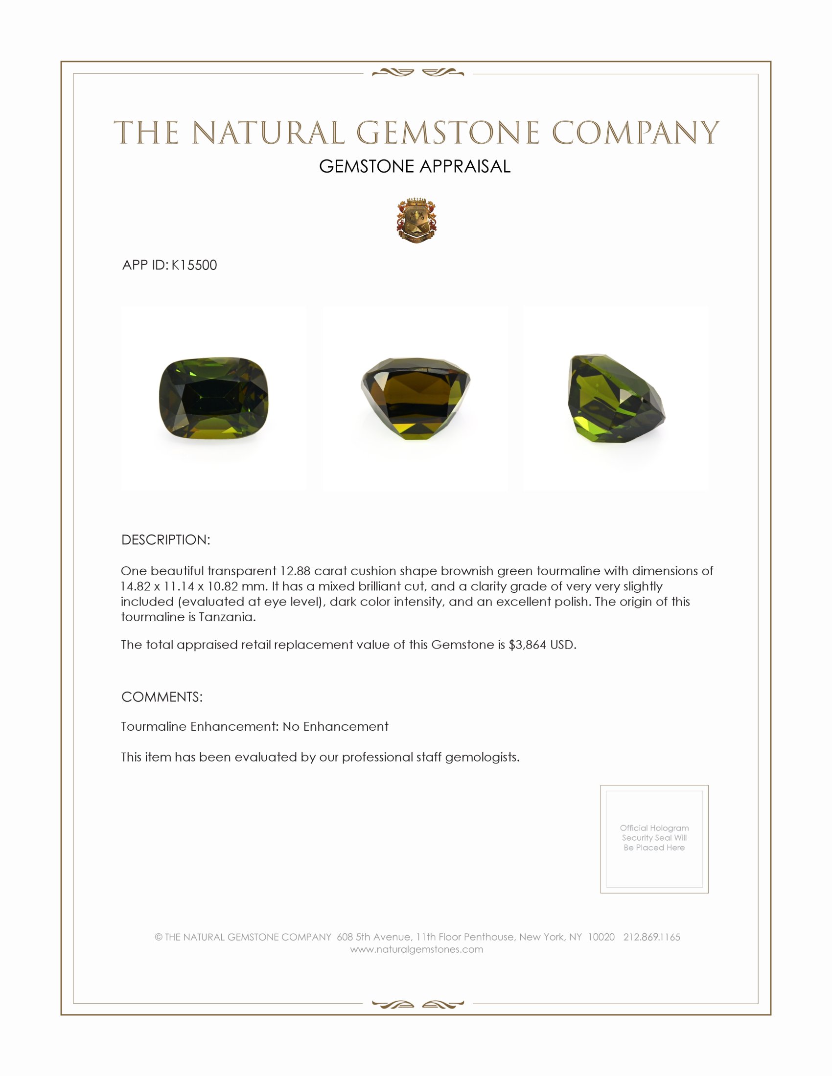12.88 Ct. Tourmaline from Tanzania