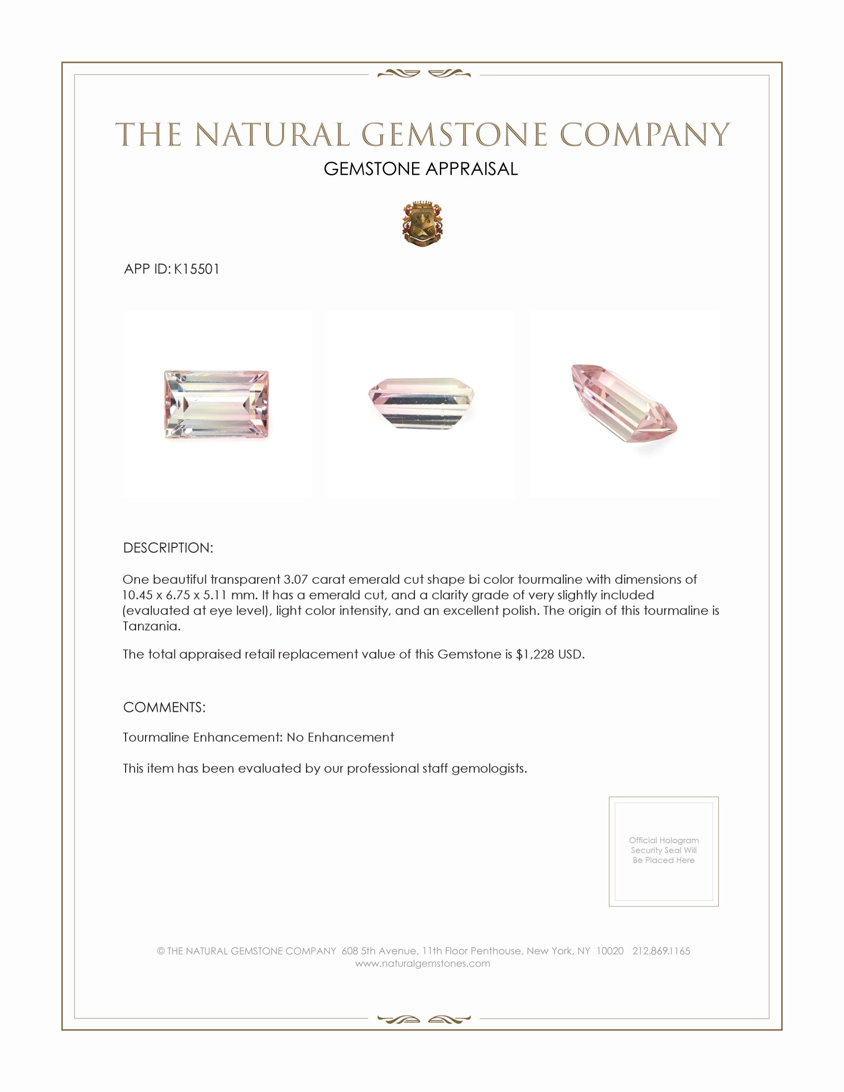 3.07 Ct. Pink Tourmaline from Tanzania